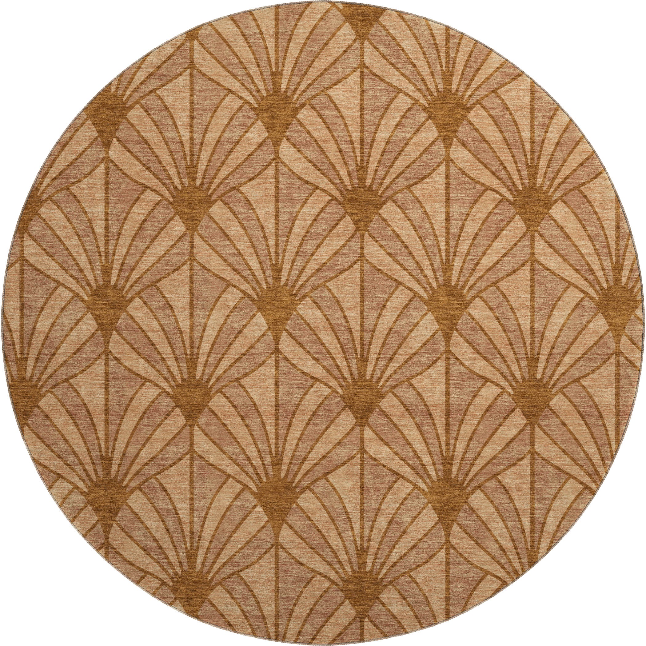 Zanzibar Machine Washable Transitional Paprika Orange Rug 8' x 8' #shape_Round