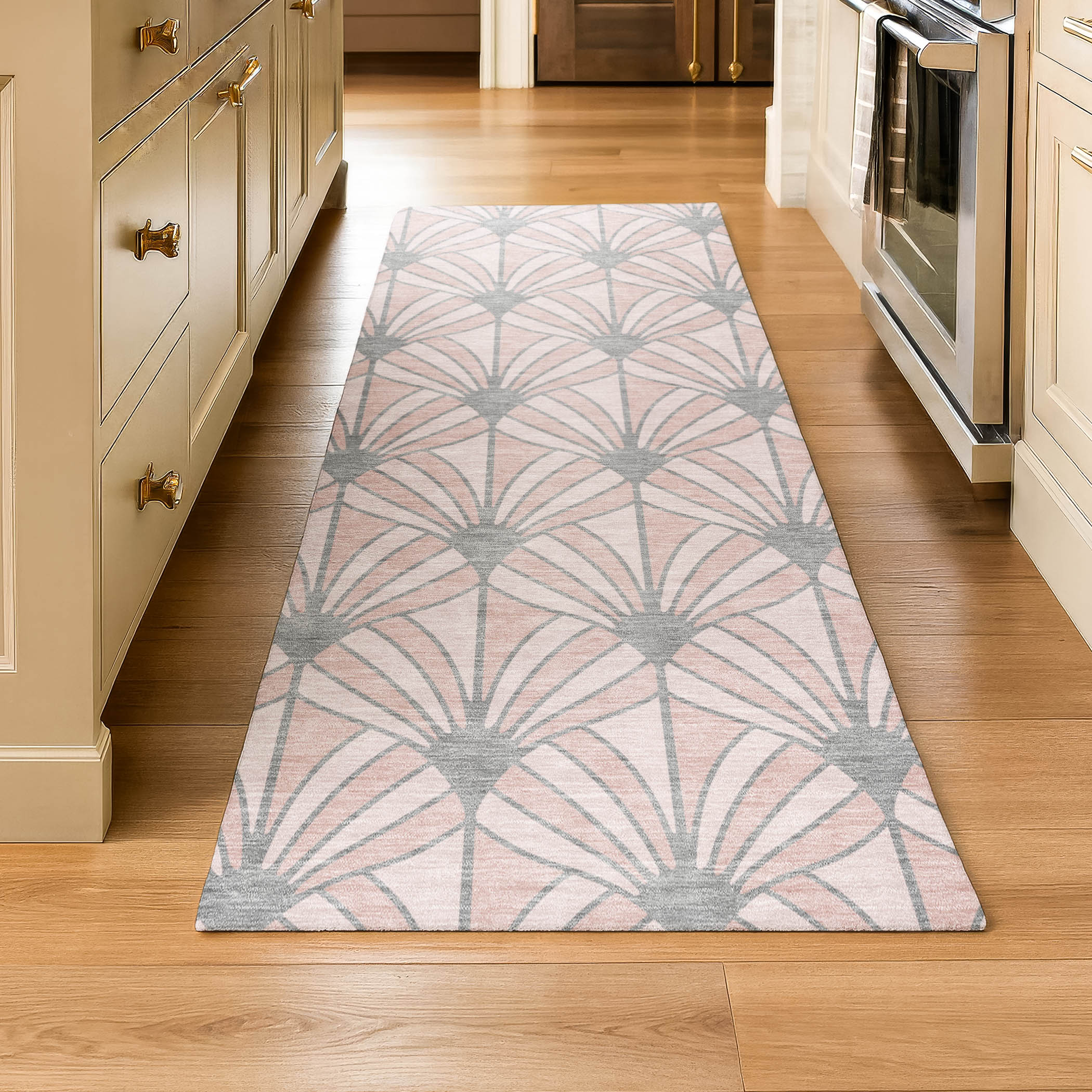 Zanzibar Machine Washable Transitional Pink Rug 2'3" x 7'6" #shape_Runner