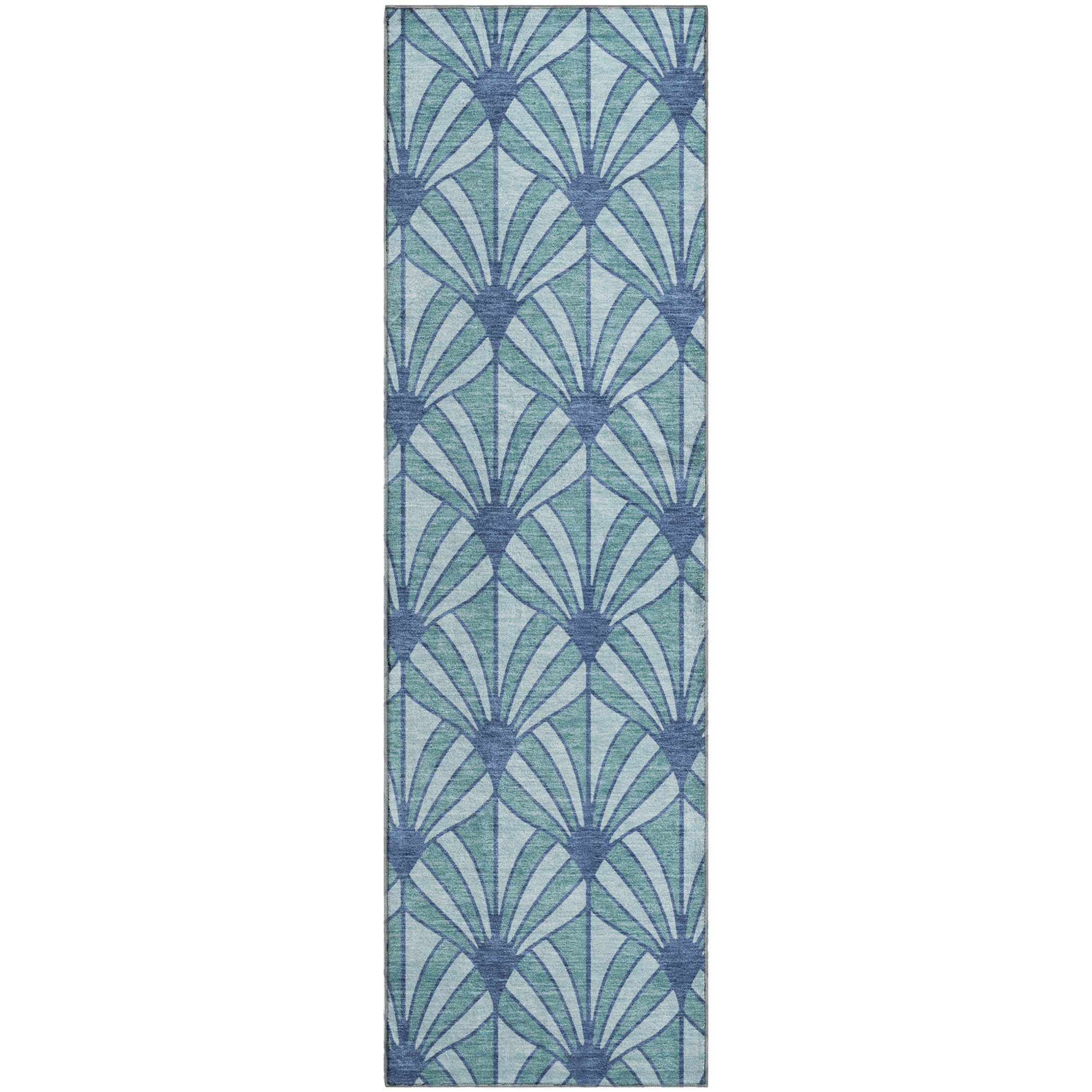 Zanzibar Machine Washable Transitional Teal Rug 2'3" x 7'6" #shape_Runner