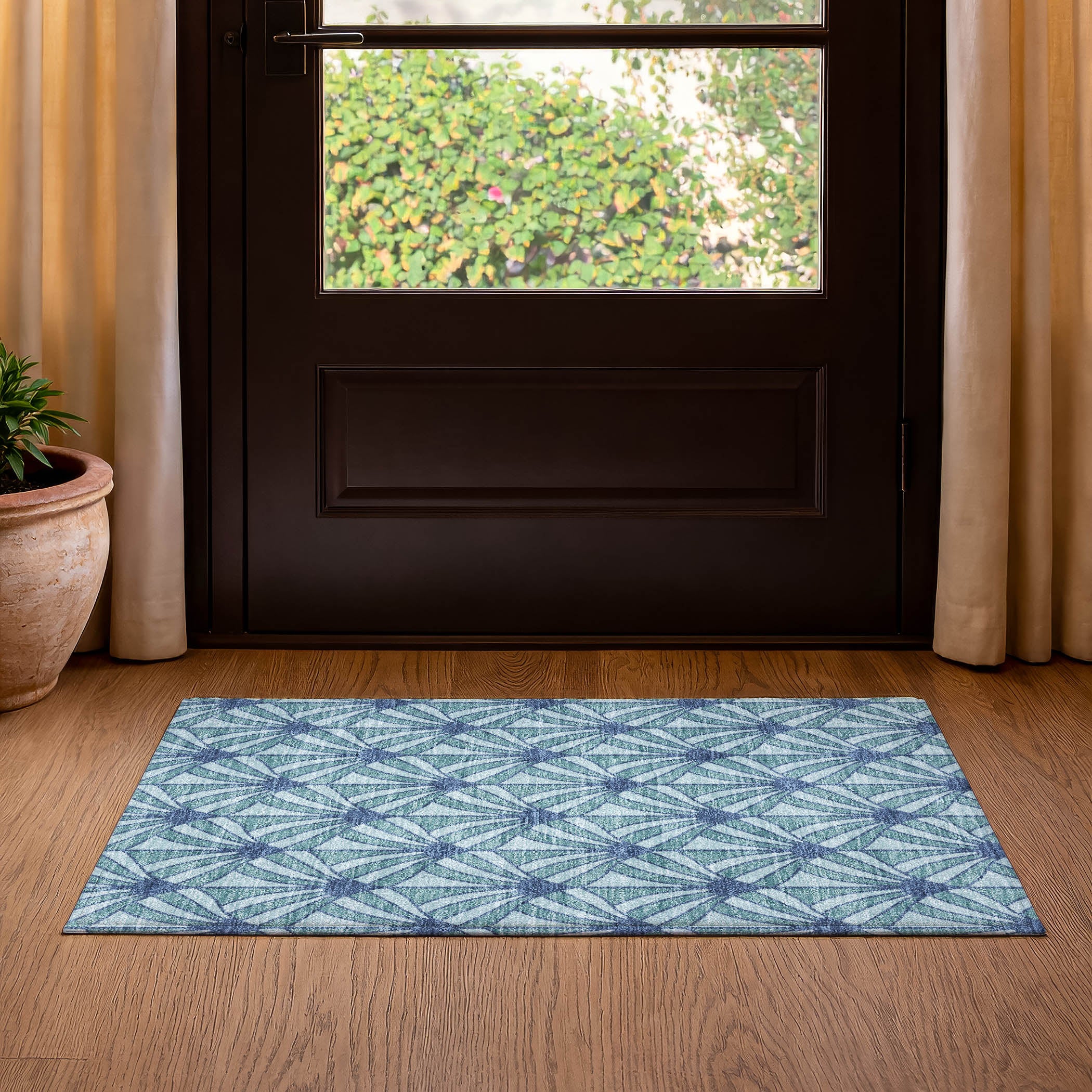 Zanzibar Machine Washable Transitional Teal Rug 1'8" x 2'6" #shape_Rectangle