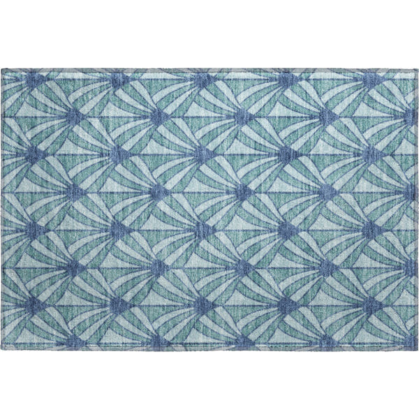 Zanzibar Machine Washable Transitional Teal Rug 1'8" x 2'6"