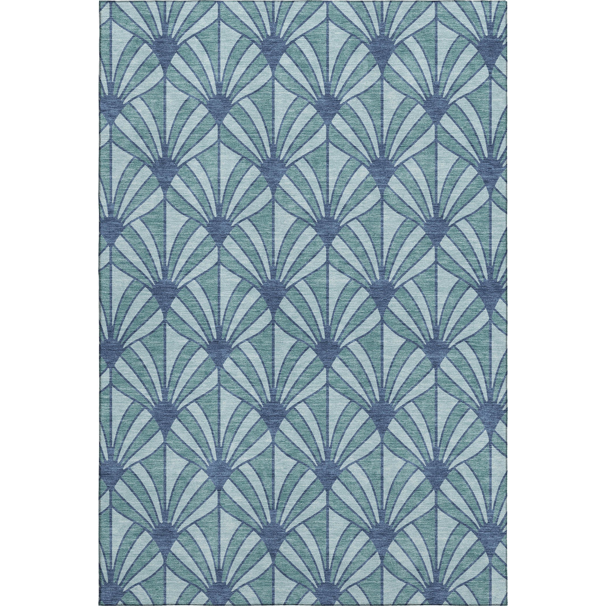 Zanzibar Machine Washable Transitional Teal Rug 3' x 5' #shape_Rectangle