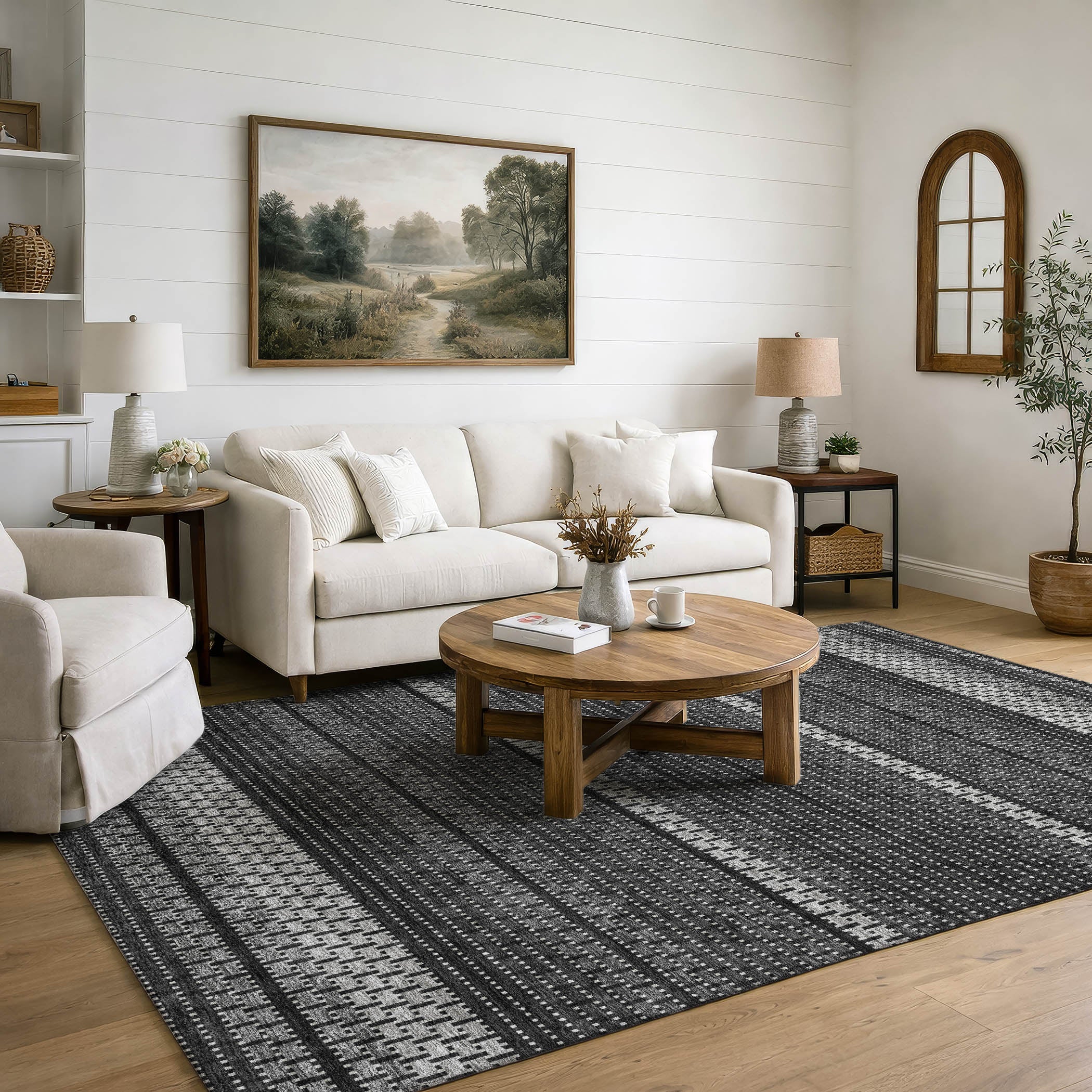 Seoul Machine Washable Transitional Black Rug 3' x 5' #shape_Rectangle
