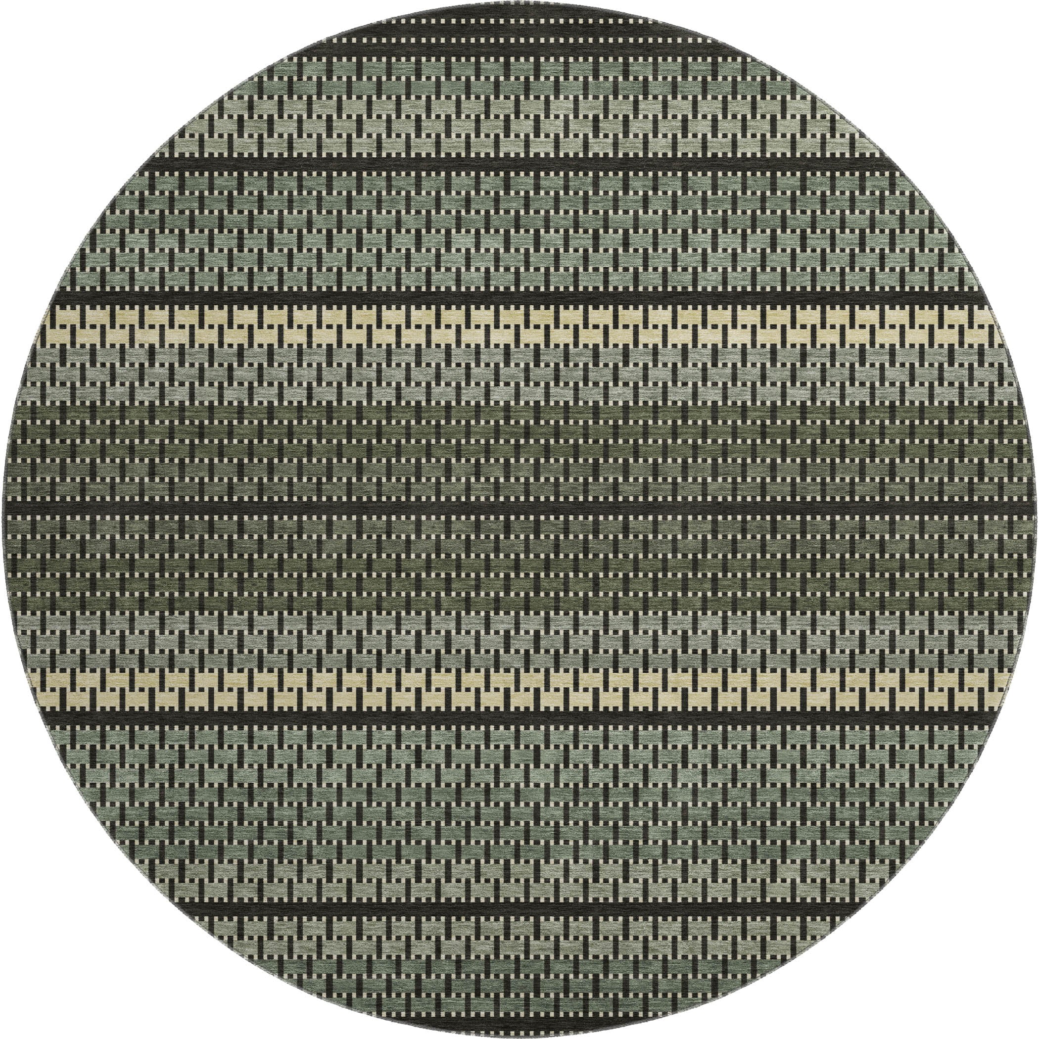 Seoul Machine Washable Transitional Cactus Green Rug 8' x 8' #shape_Round