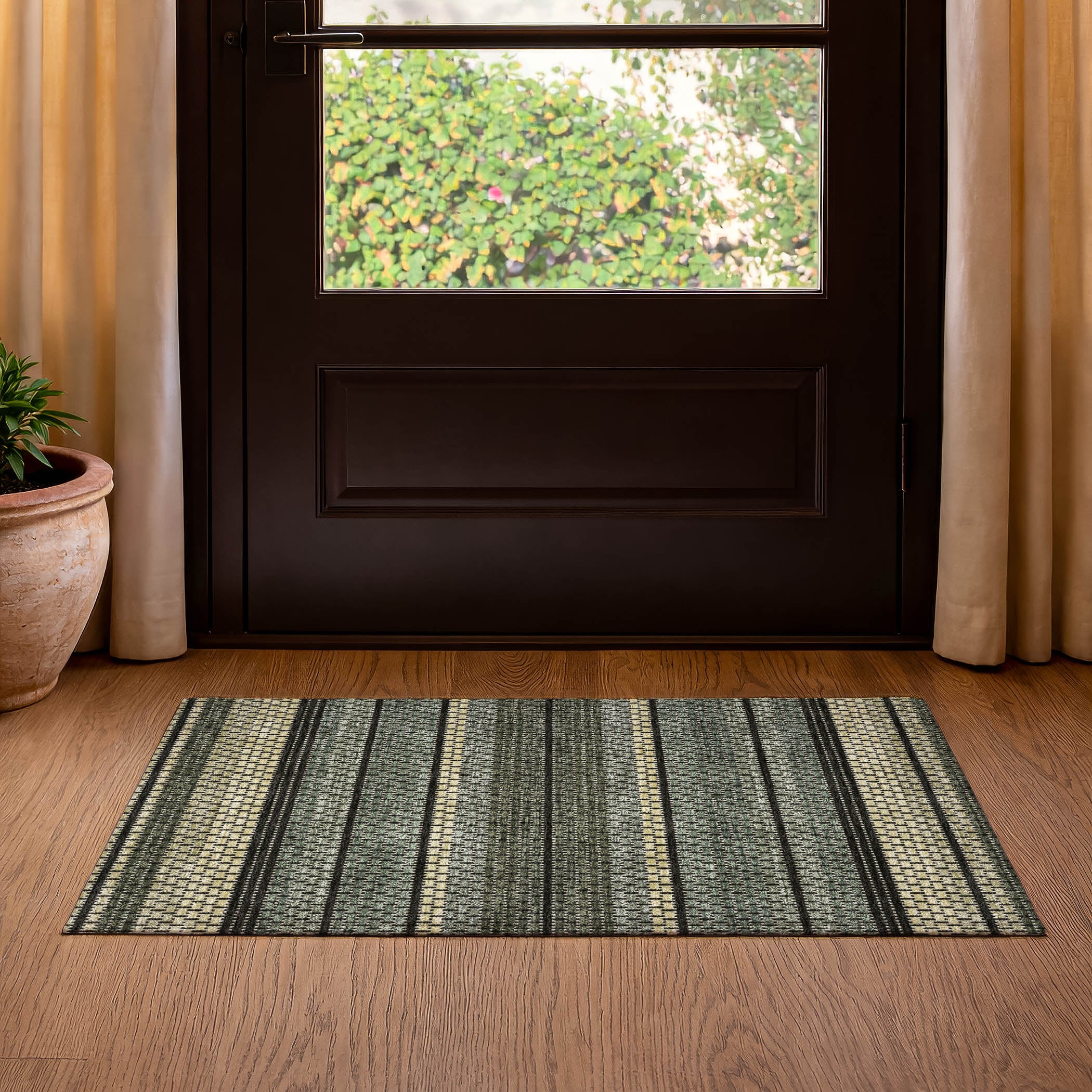 Seoul Machine Washable Transitional Cactus Green Rug 1'8" x 2'6" #shape_Rectangle