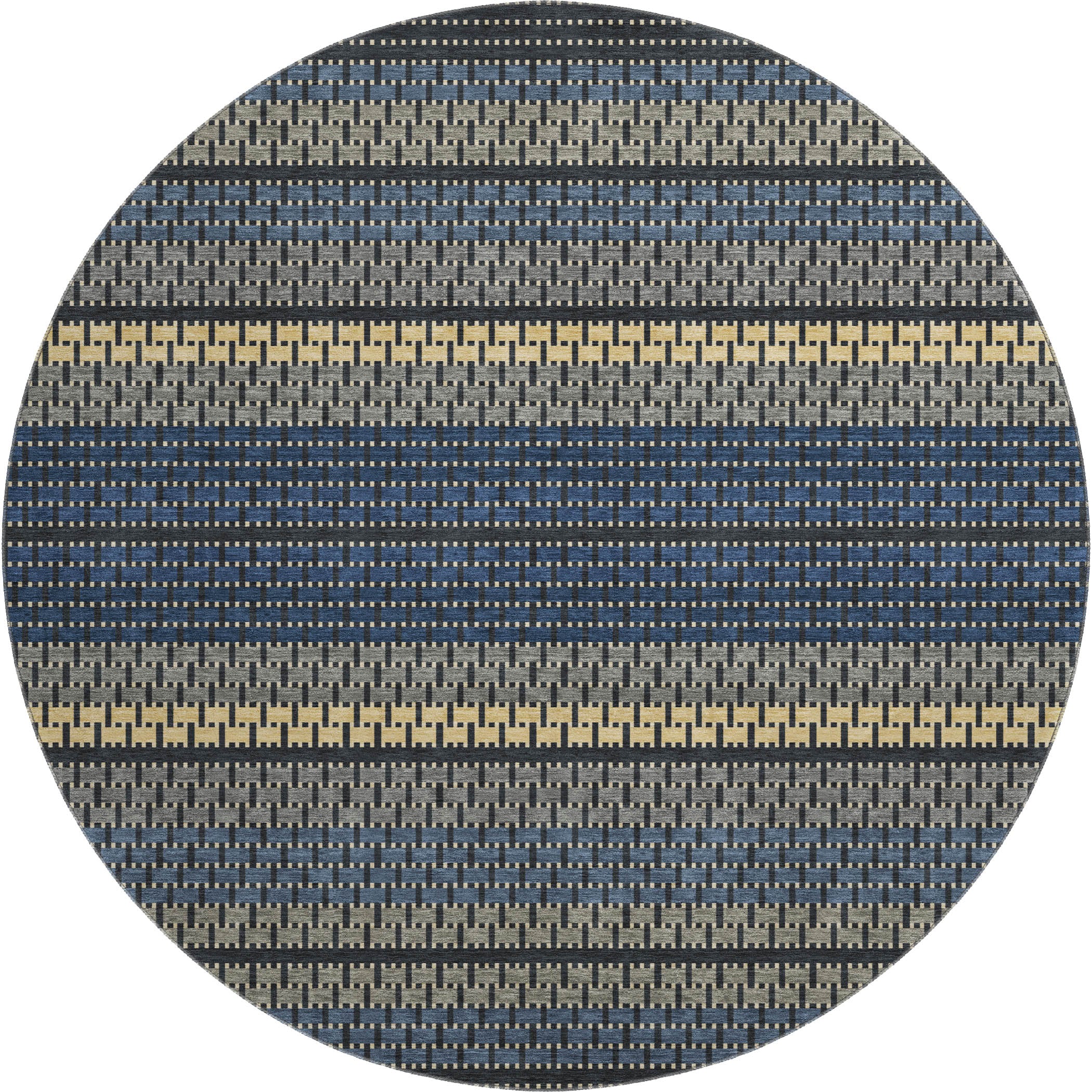 Seoul Machine Washable Transitional Navy Blue Rug 8' x 8' #shape_Round