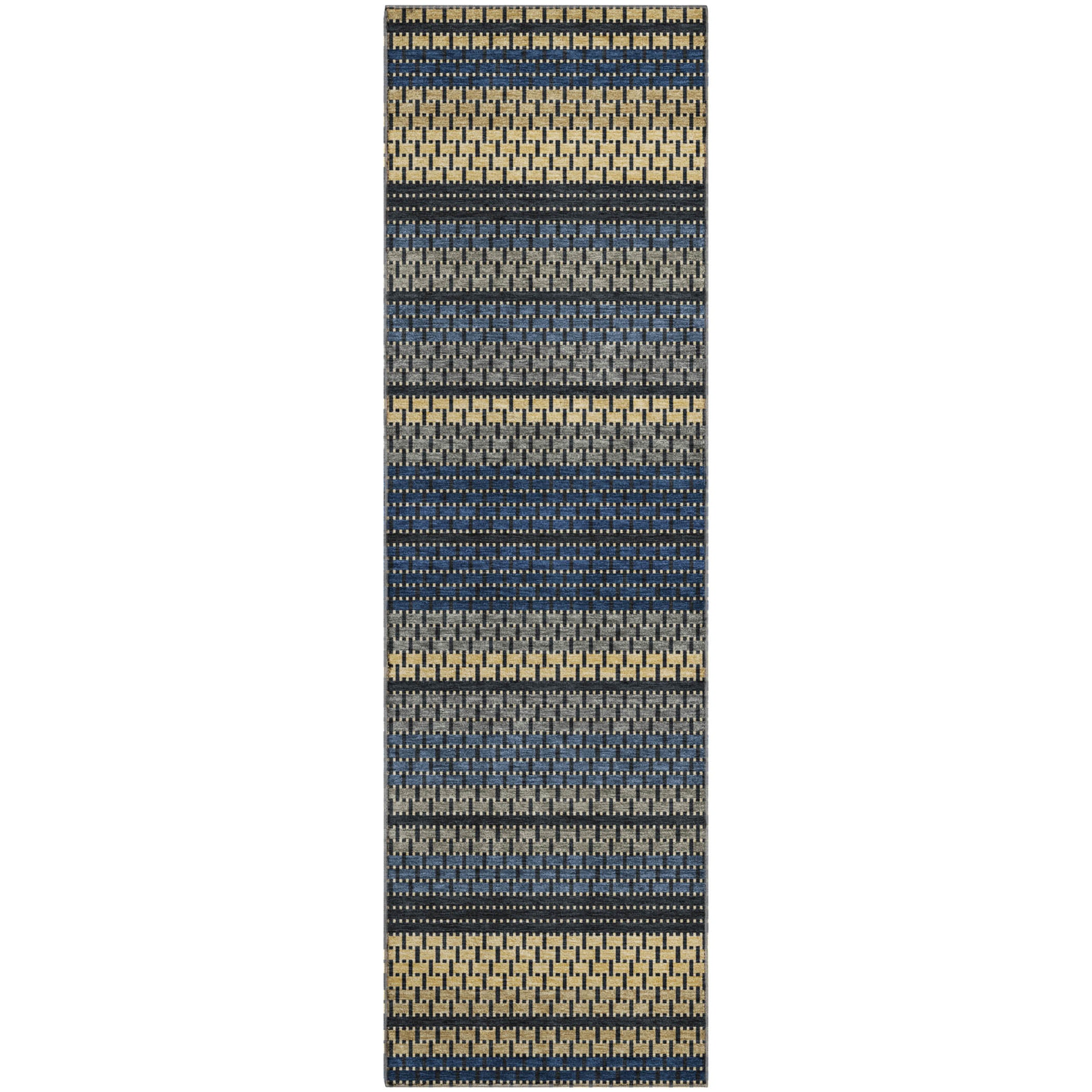 Seoul Machine Washable Transitional Navy Blue Rug 2'3" x 7'6" #shape_Runner