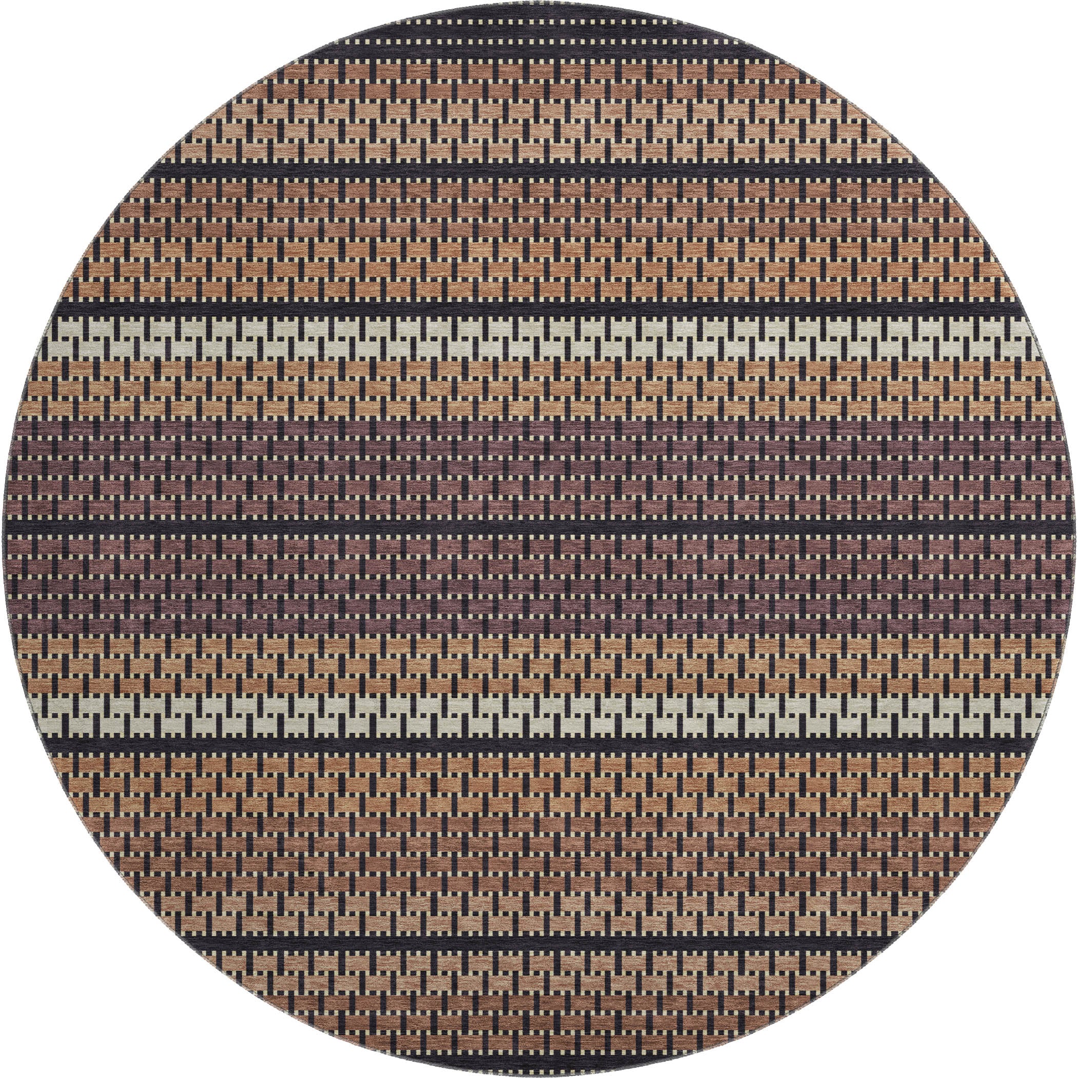 Seoul Machine Washable Transitional Paprika Orange Rug 8' x 8' #shape_Round
