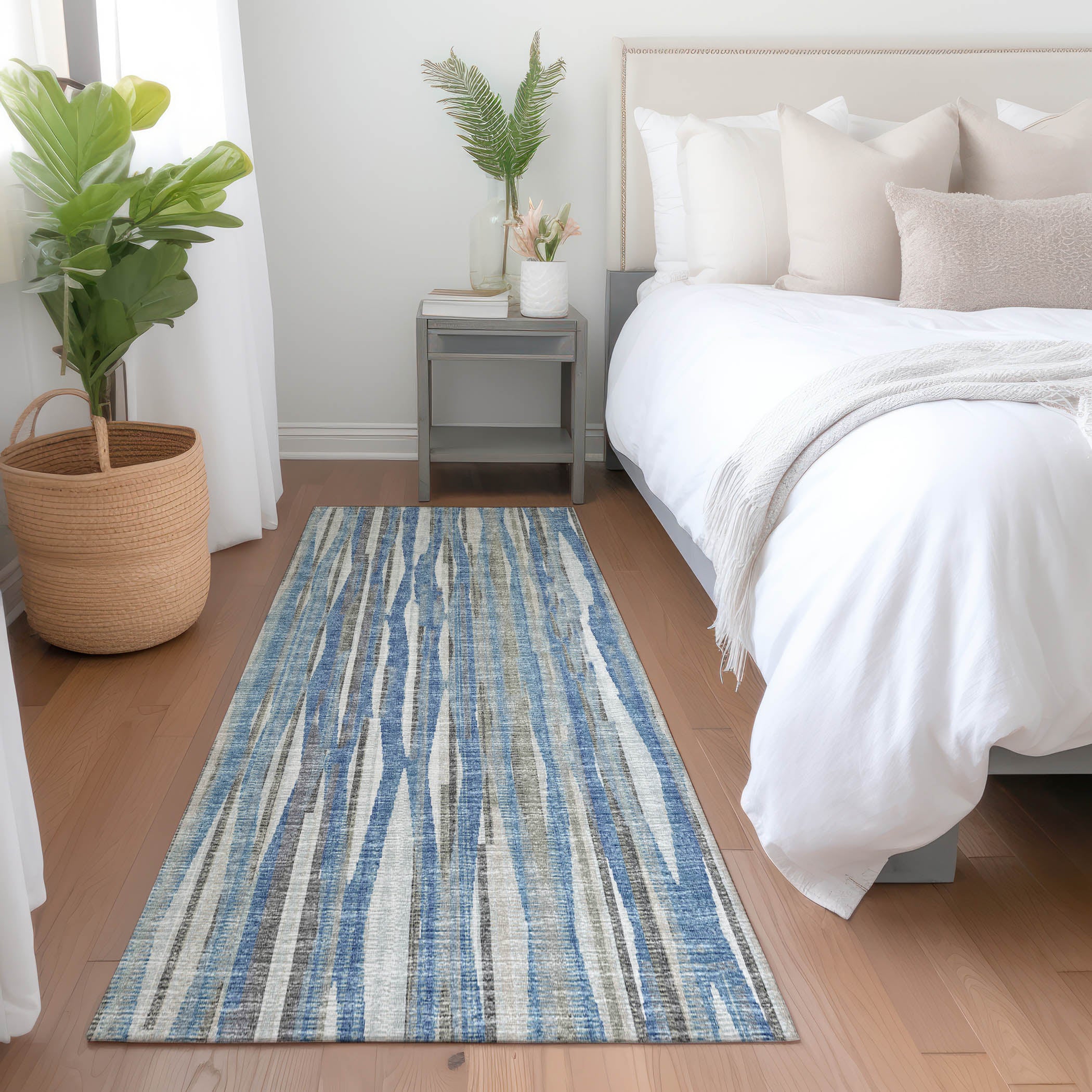 Montevideo Machine Washable Transitional Blue Rug 2'3" x 7'6" #shape_Runner