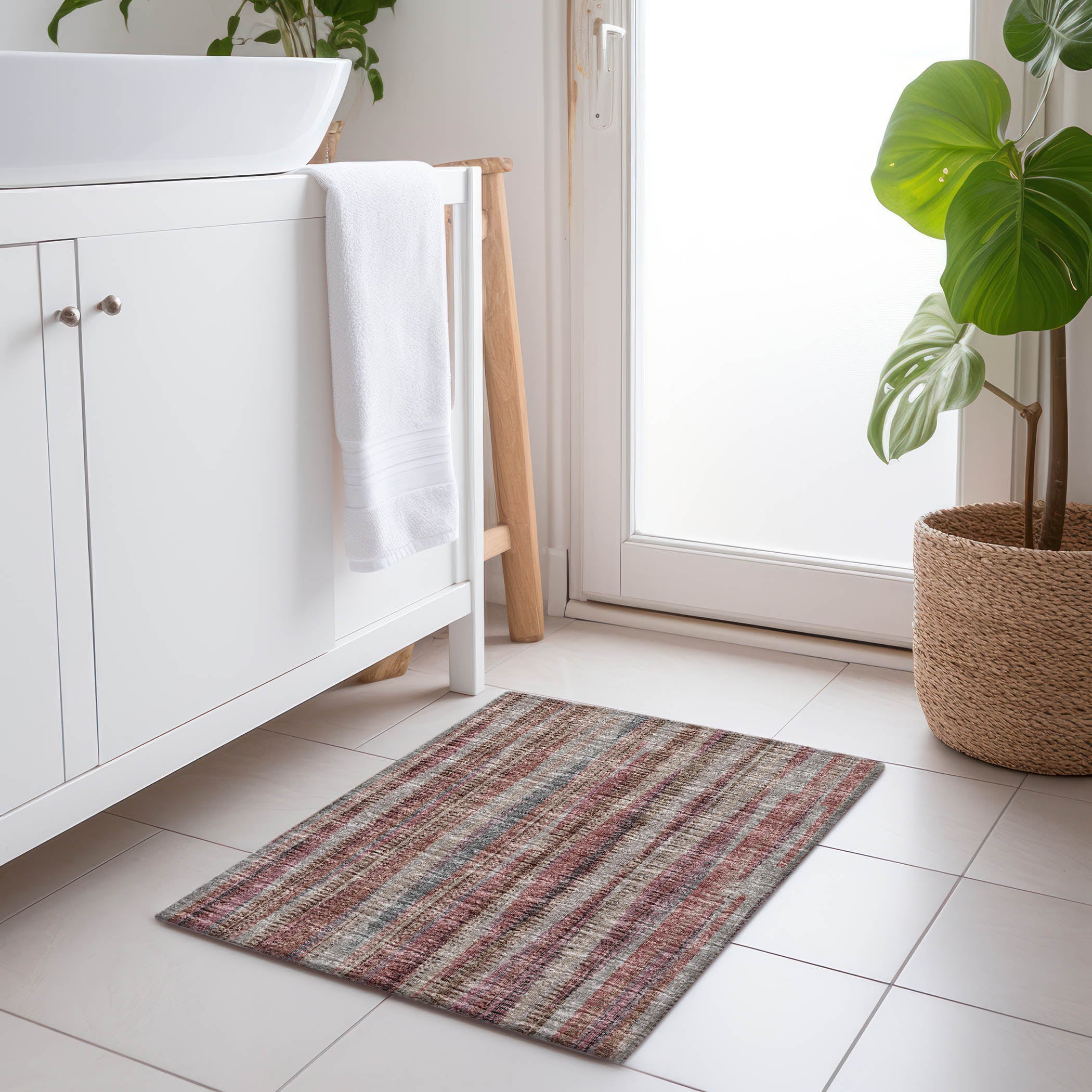 Montevideo Machine Washable Transitional Burgundy Pink Rug 1'8" x 2'6" #shape_Rectangle
