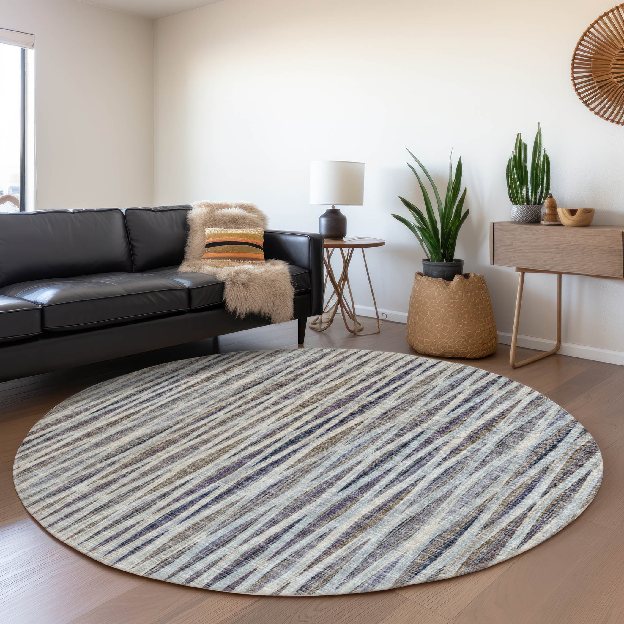 Montevideo Machine Washable Transitional Ocean Blue Rug 8' x 8' #shape_Round