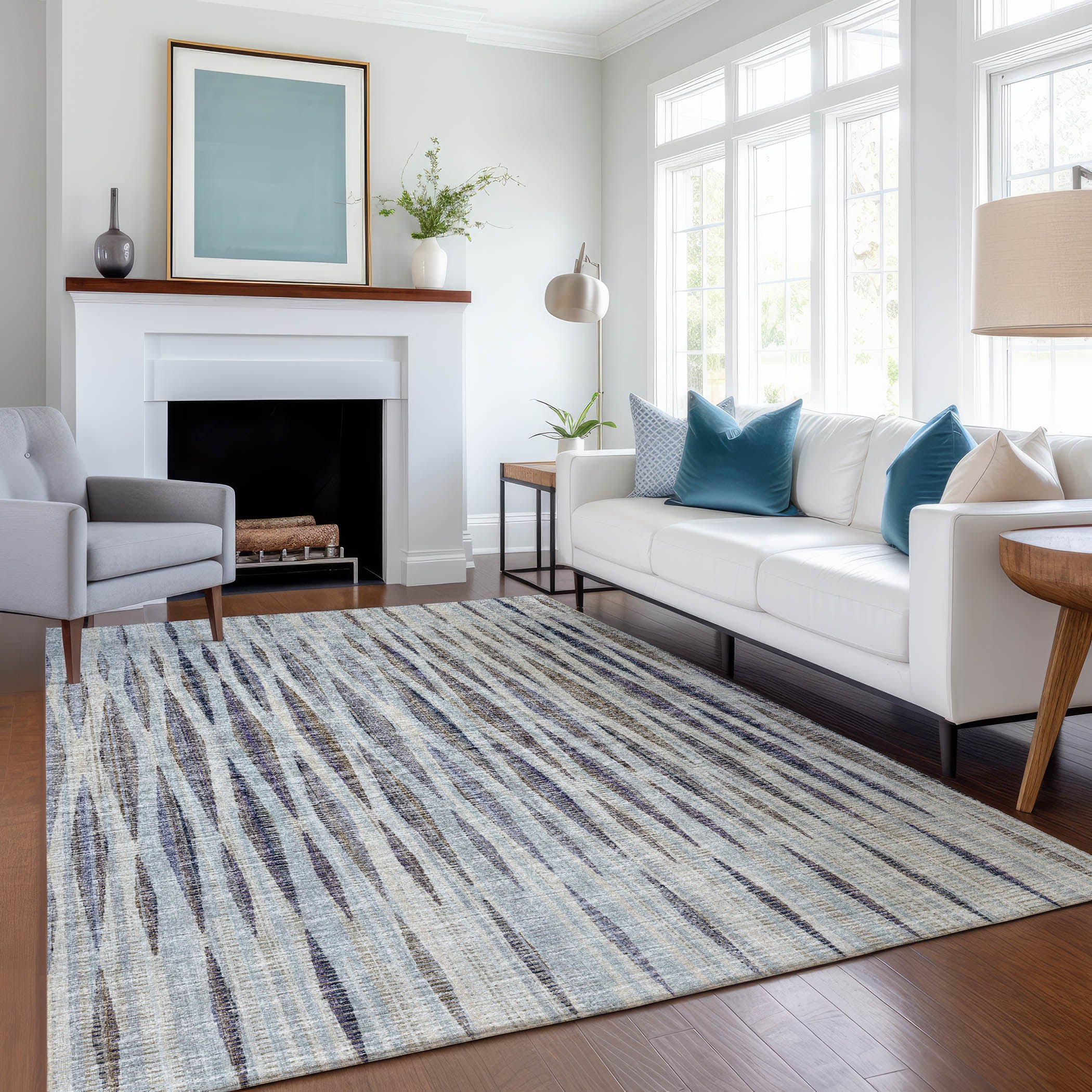 Montevideo Machine Washable Transitional Ocean Blue Rug 2'6" x 3'10" #shape_Rectangle
