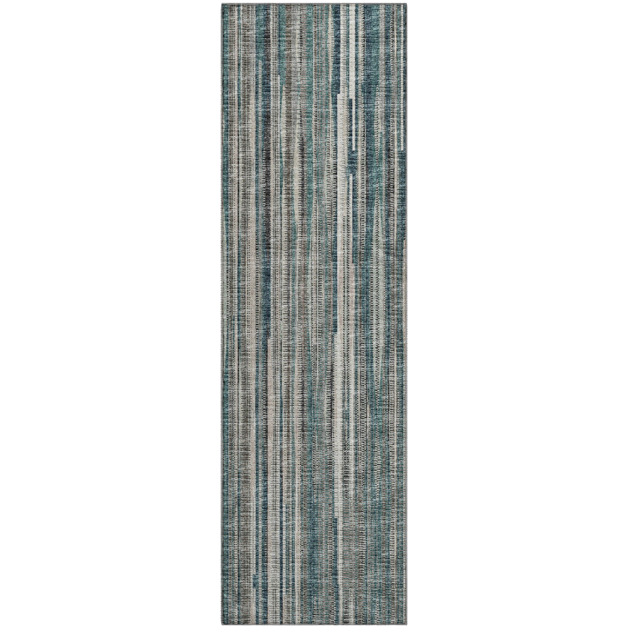 Montevideo Machine Washable Transitional Peacock Teal Rug 2'3" x 7'6" #shape_Runner