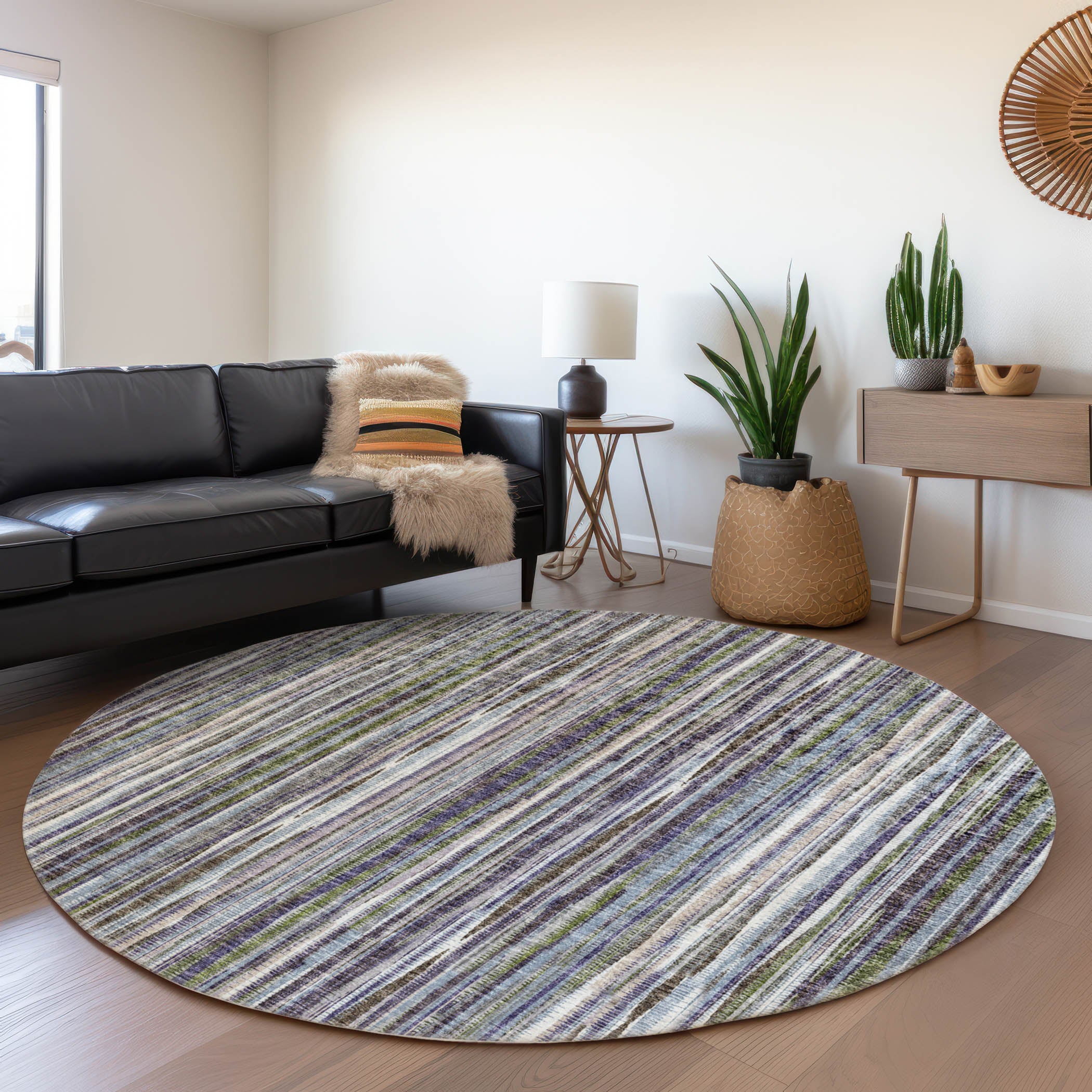 Montevideo Machine Washable Transitional Plum Purple Rug 8' x 8' #shape_Round