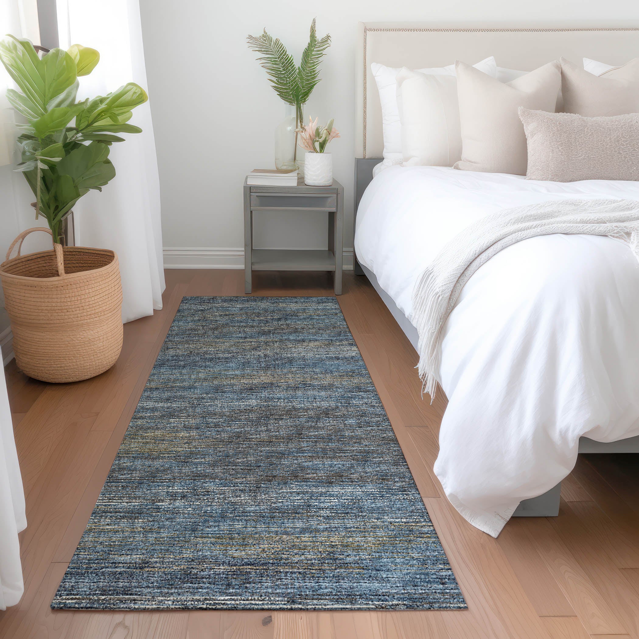 Porto Machine Washable Transitional Blue Navy Rug 2'3" x 7'6" #shape_Runner