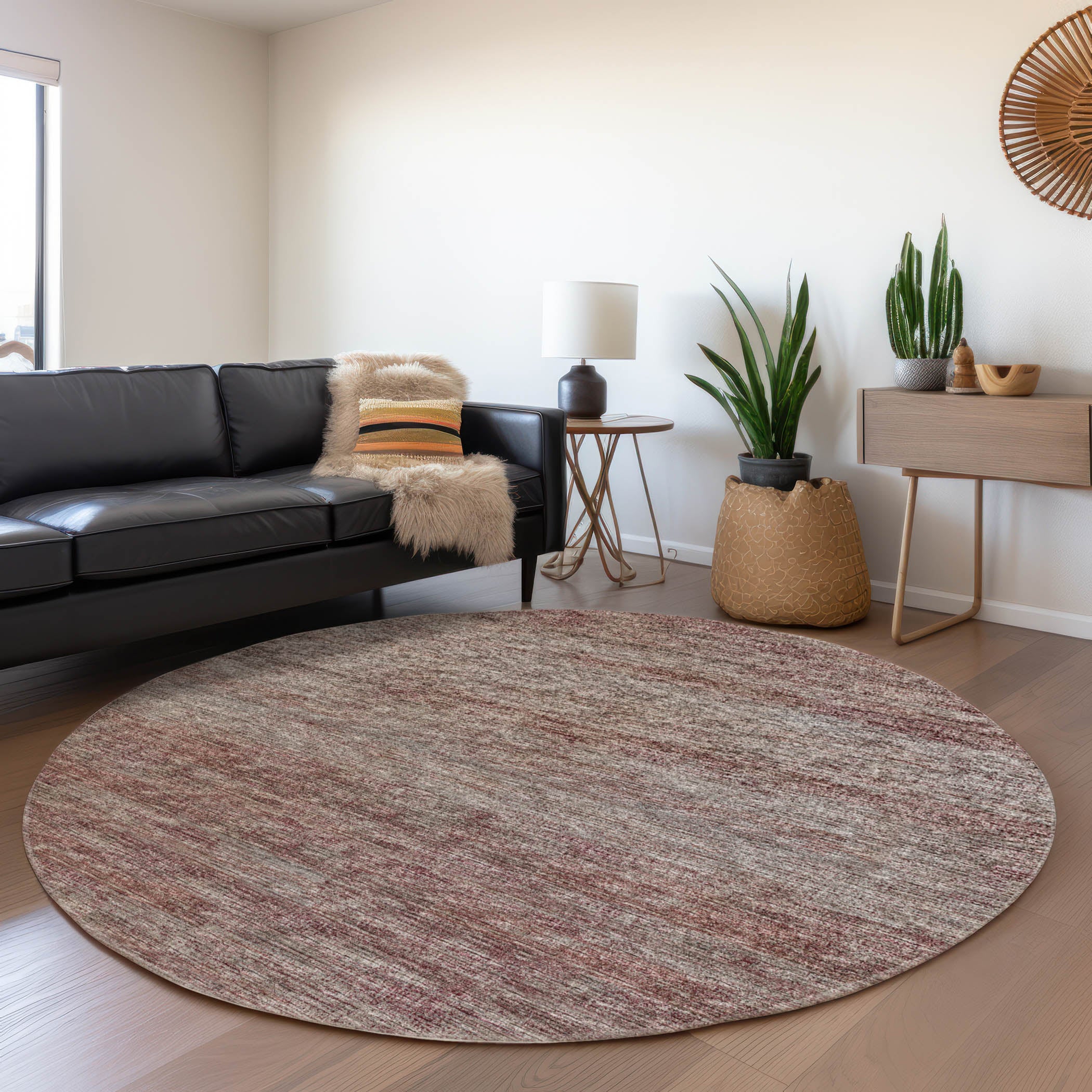 Porto Machine Washable Transitional Burgundy Red Rug 8' x 8' #shape_Round