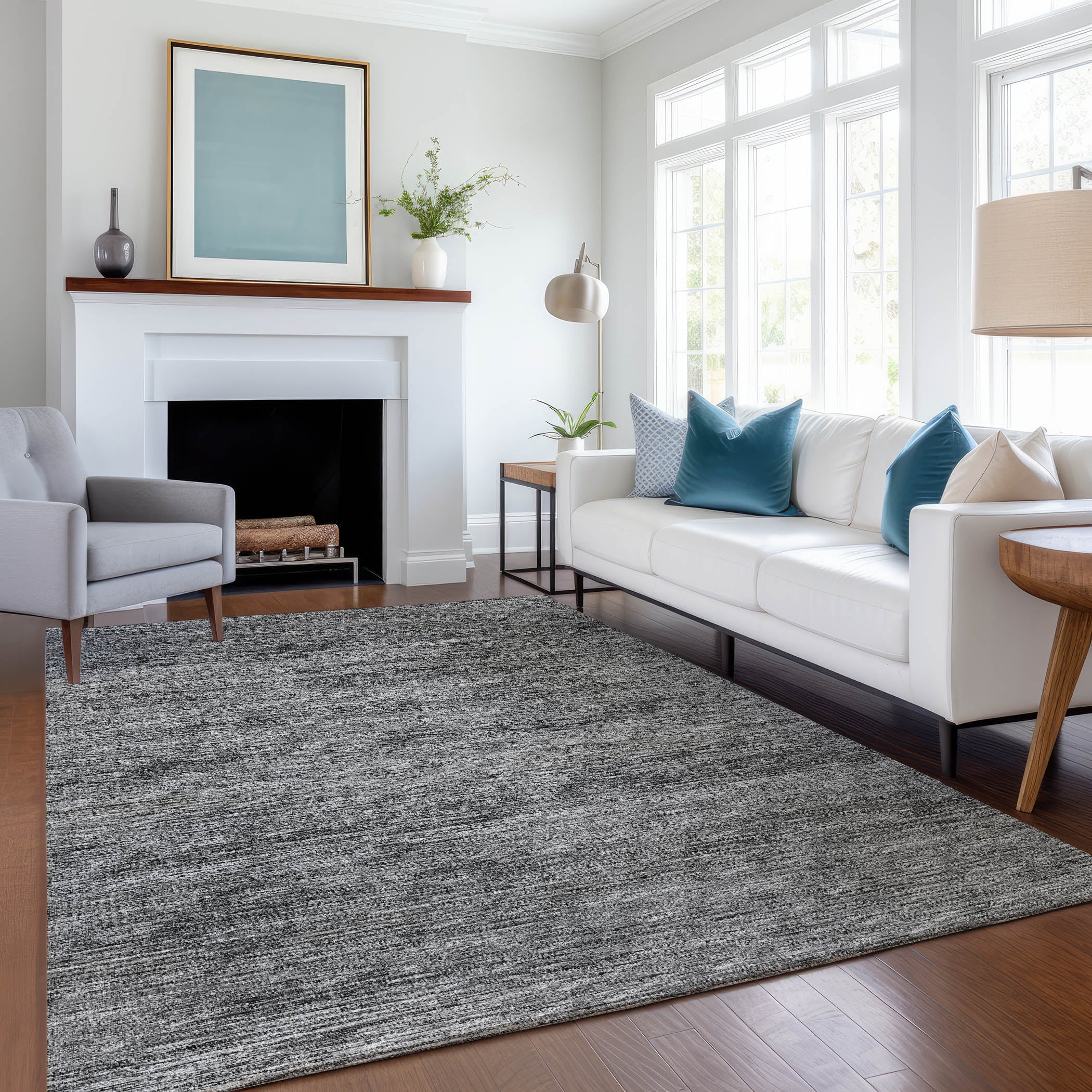 Porto Machine Washable Transitional Gray Charcoal Rug 2'6" x 3'10" #shape_Rectangle