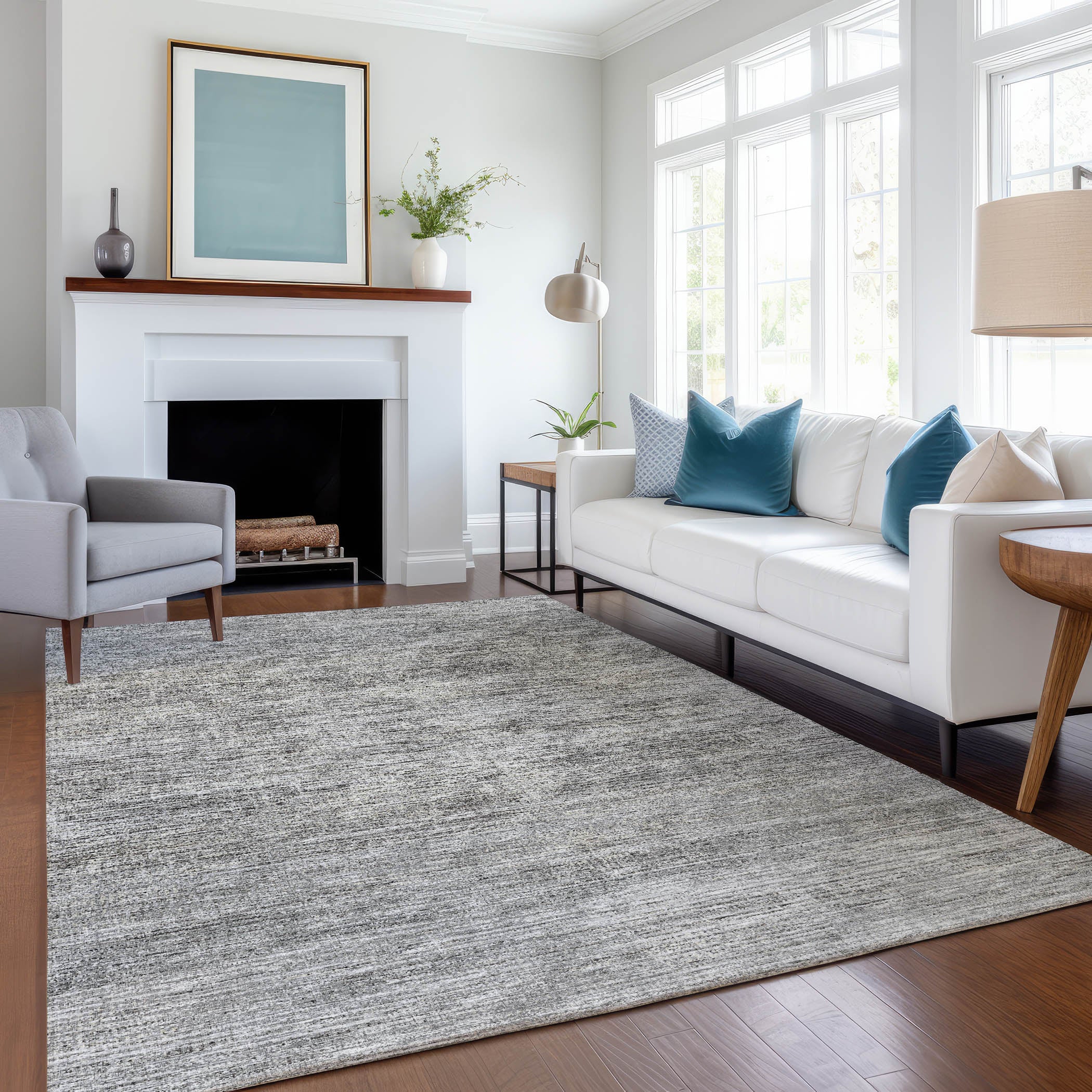 Porto Machine Washable Transitional Silver Gray Rug 2'6" x 3'10" #shape_Rectangle