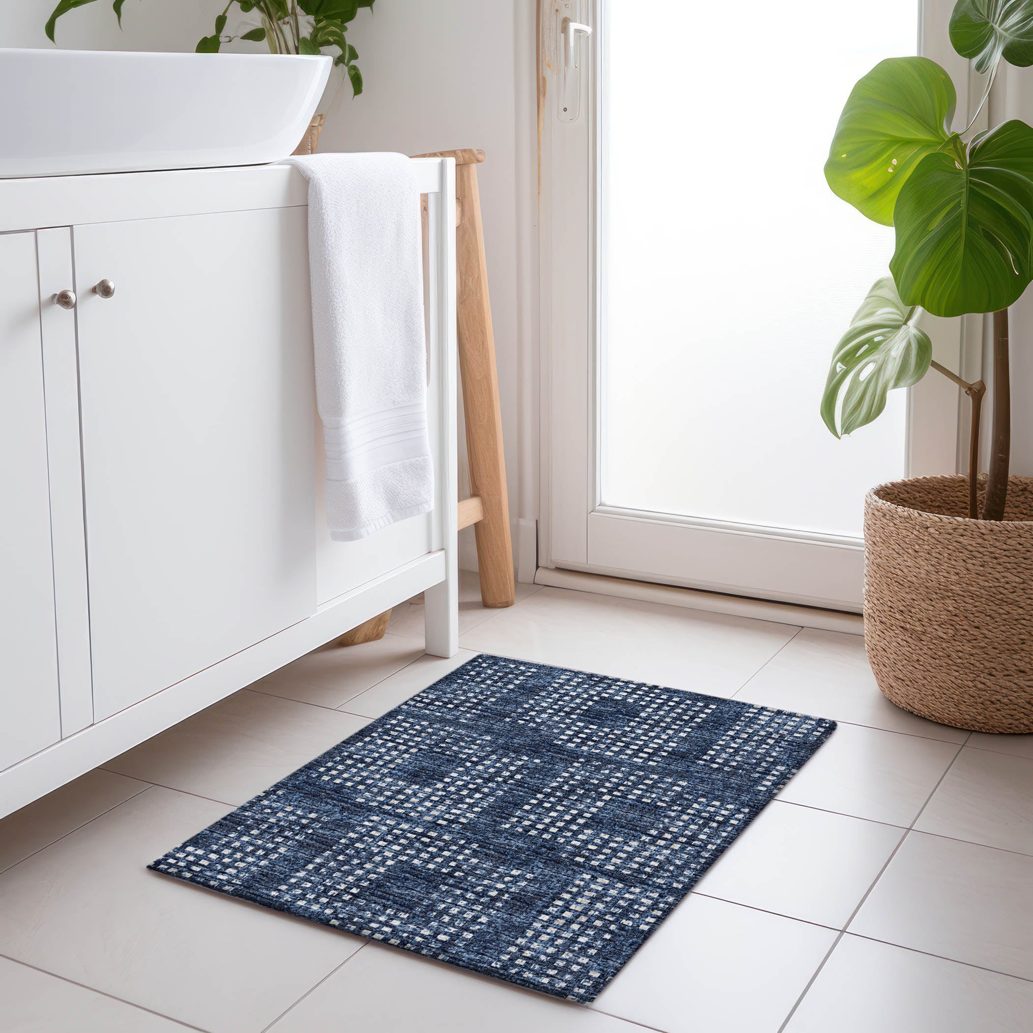 Ghent Machine Washable Transitional Blue Navy Rug 1'8" x 2'6" #shape_Rectangle