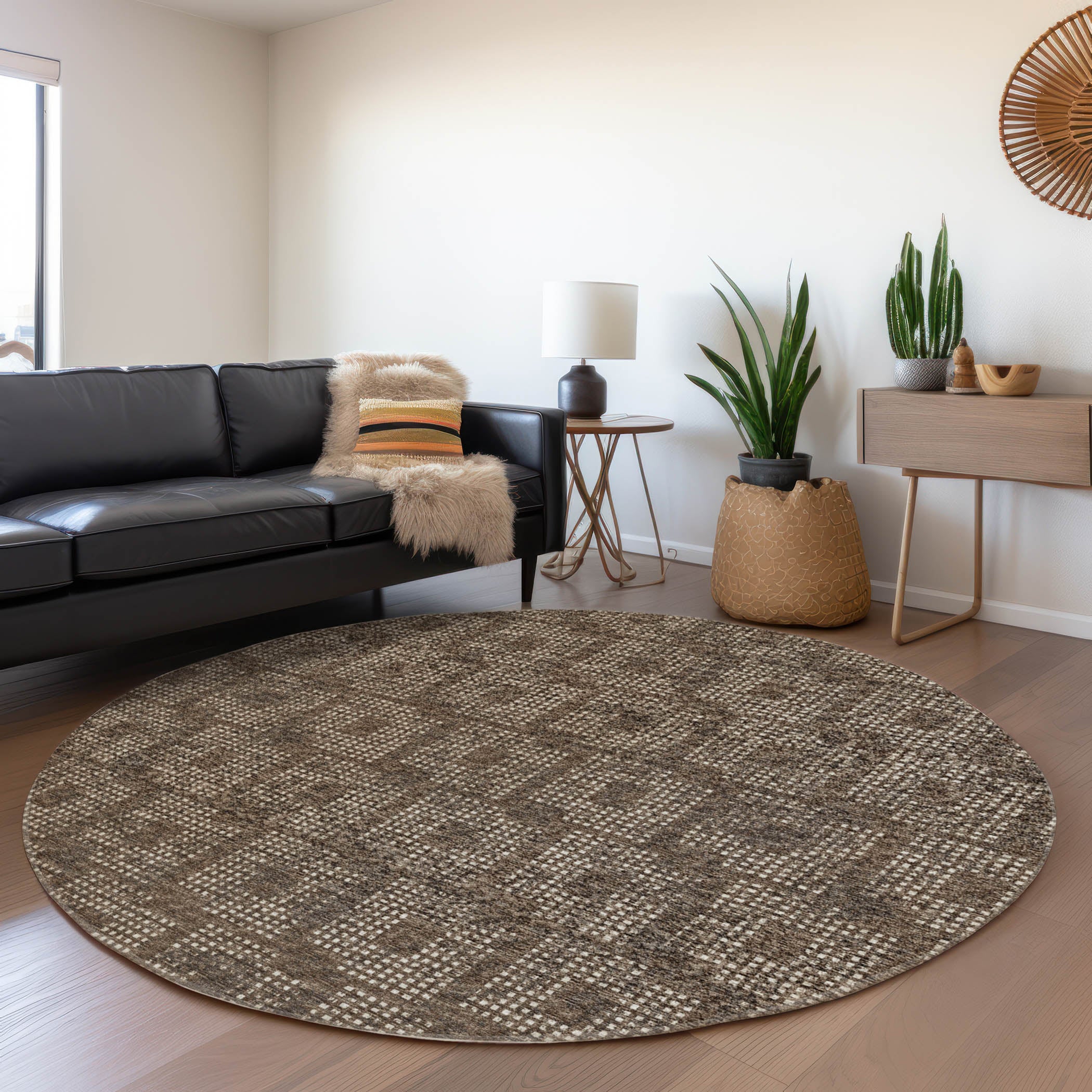 Ghent Machine Washable Transitional Brown Chocolate Rug 8' x 8' #shape_Round