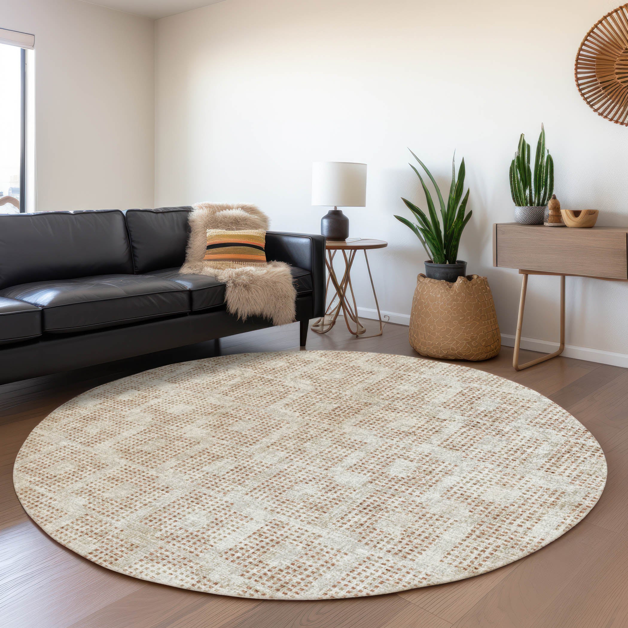 Ghent Machine Washable Transitional Spice Ivory Rug 8' x 8' #shape_Round