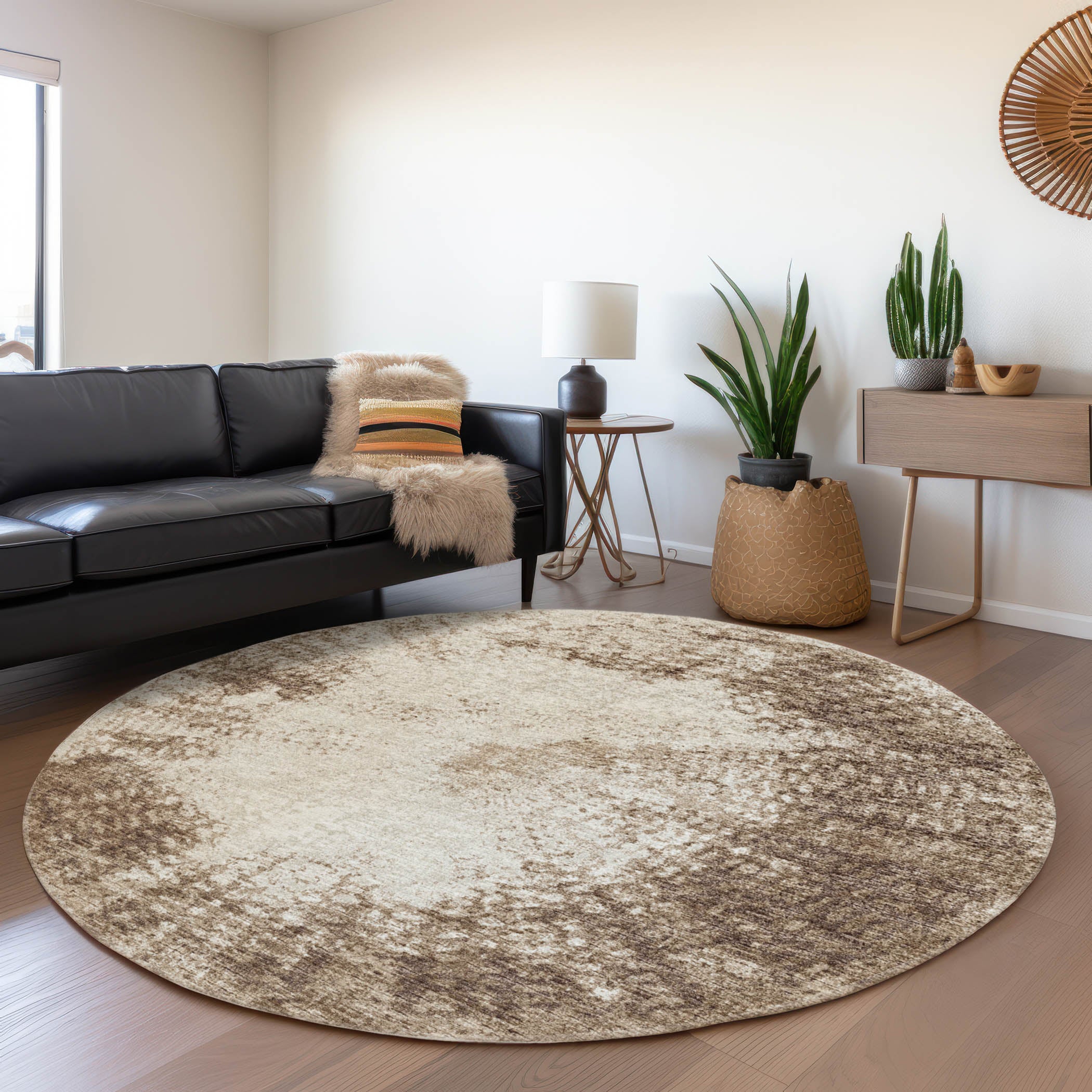 Lucerne Machine Washable Transitional Brown Chocolate Rug 8' x 8' #shape_Round