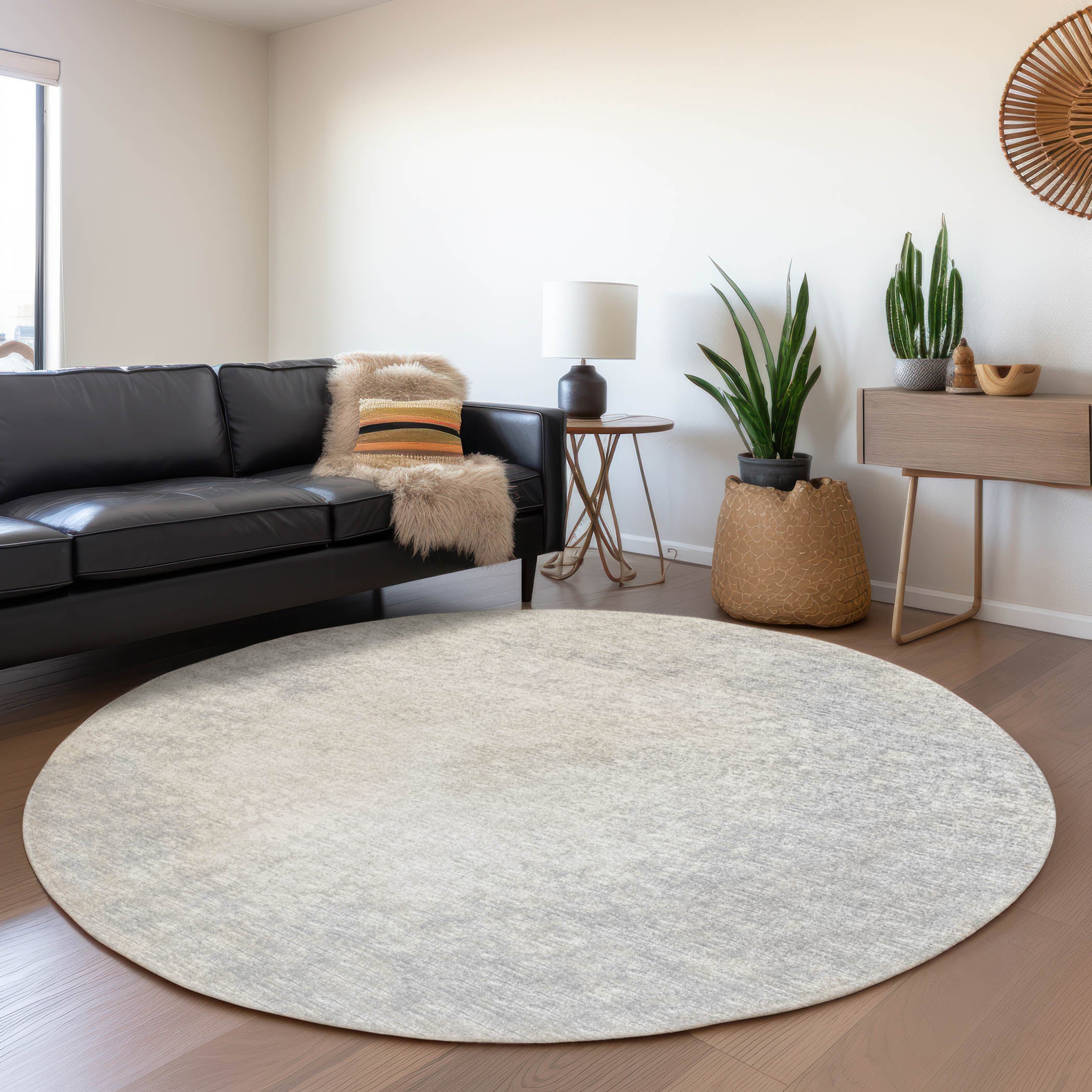 Lucerne Machine Washable Transitional Gray Ivory Rug 8' x 8' #shape_Round