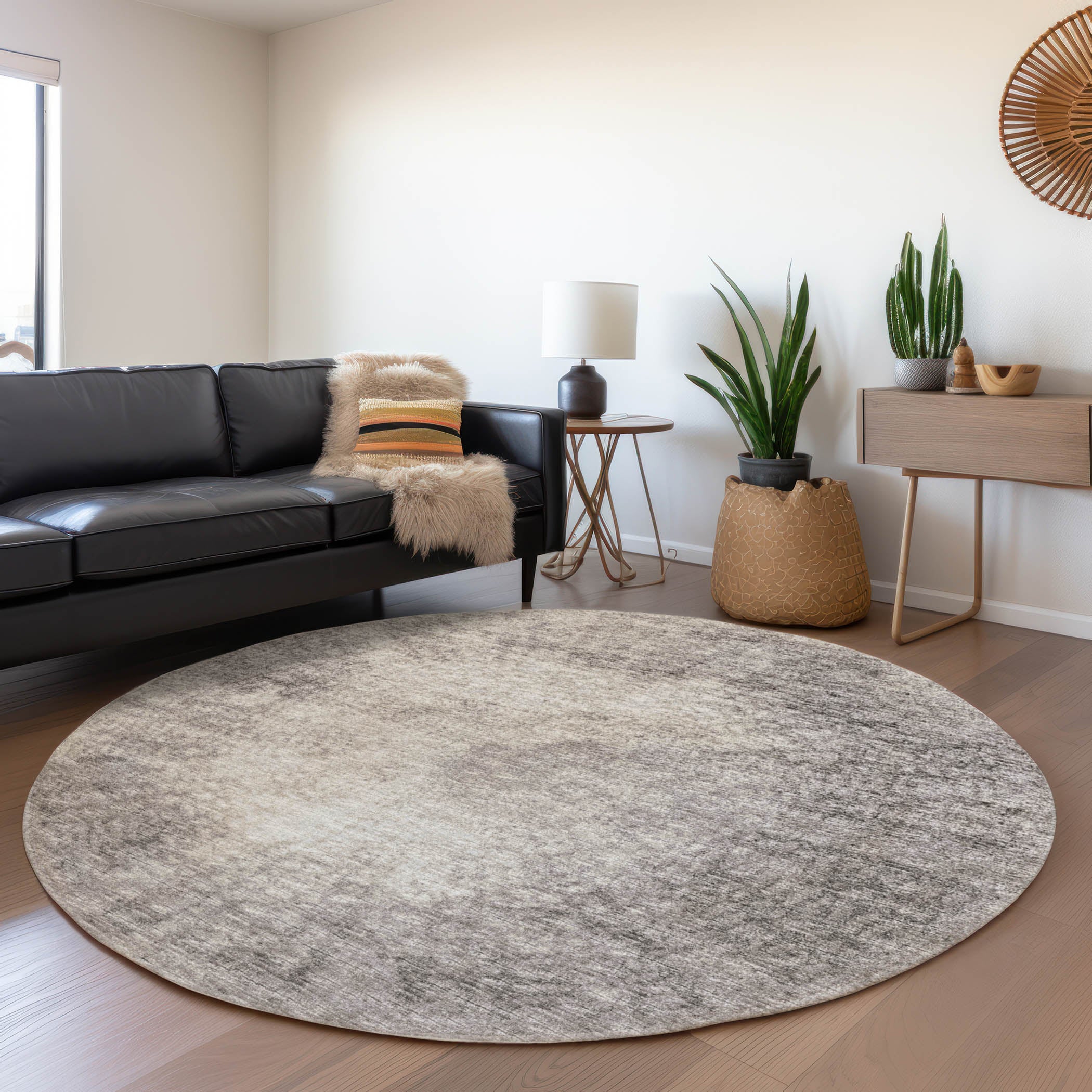Lucerne Machine Washable Transitional Mocha Taupe Rug 8' x 8' #shape_Round