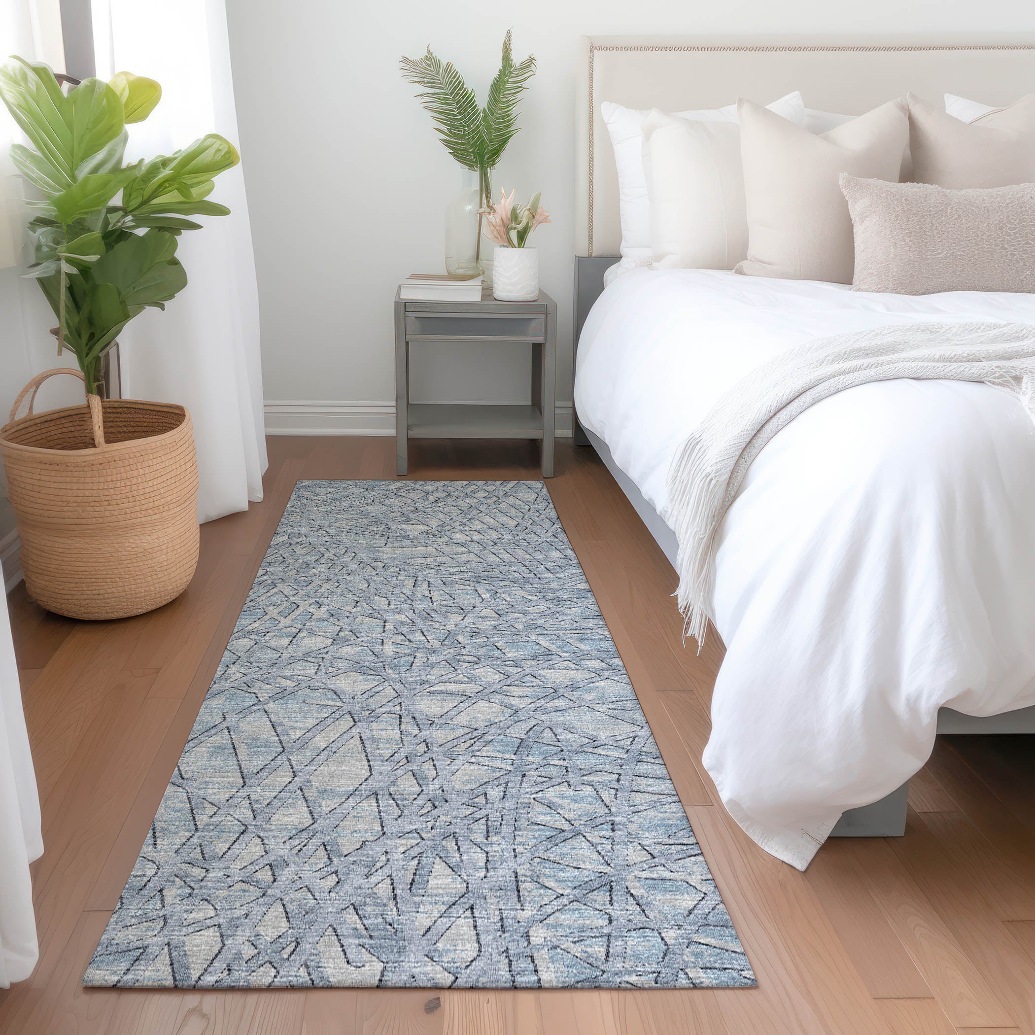 Bogota Machine Washable Transitional Blue Rug 2'3" x 7'6" #shape_Runner