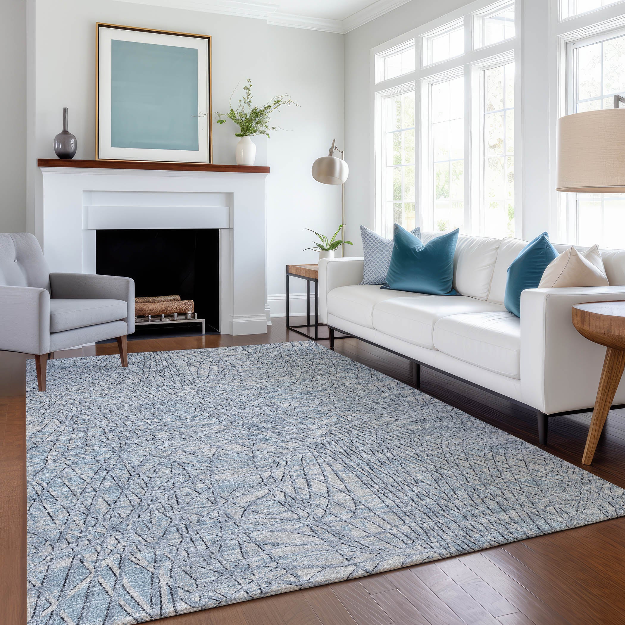 Bogota Machine Washable Transitional Blue Rug 2'6" x 3'10" #shape_Rectangle