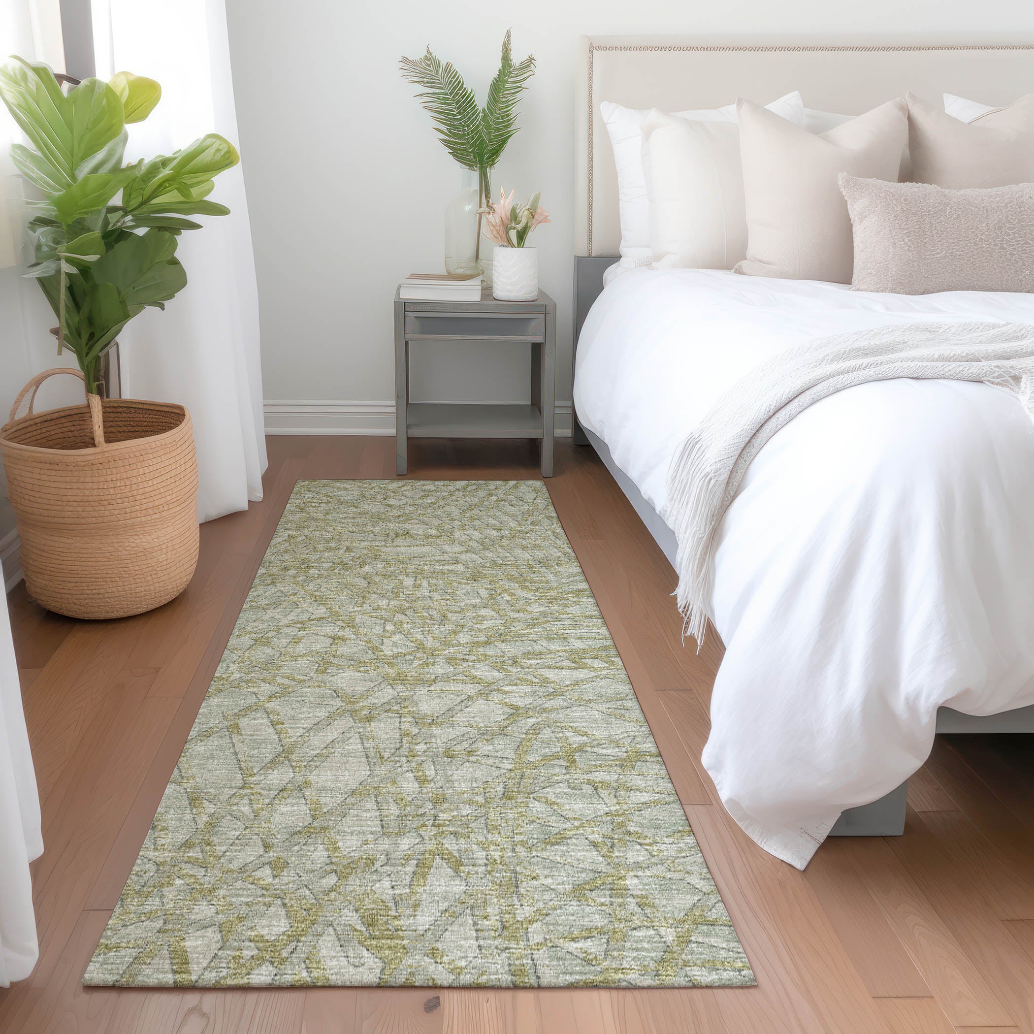 Bogota Machine Washable Transitional Sage Green Rug 2'3" x 7'6" #shape_Runner