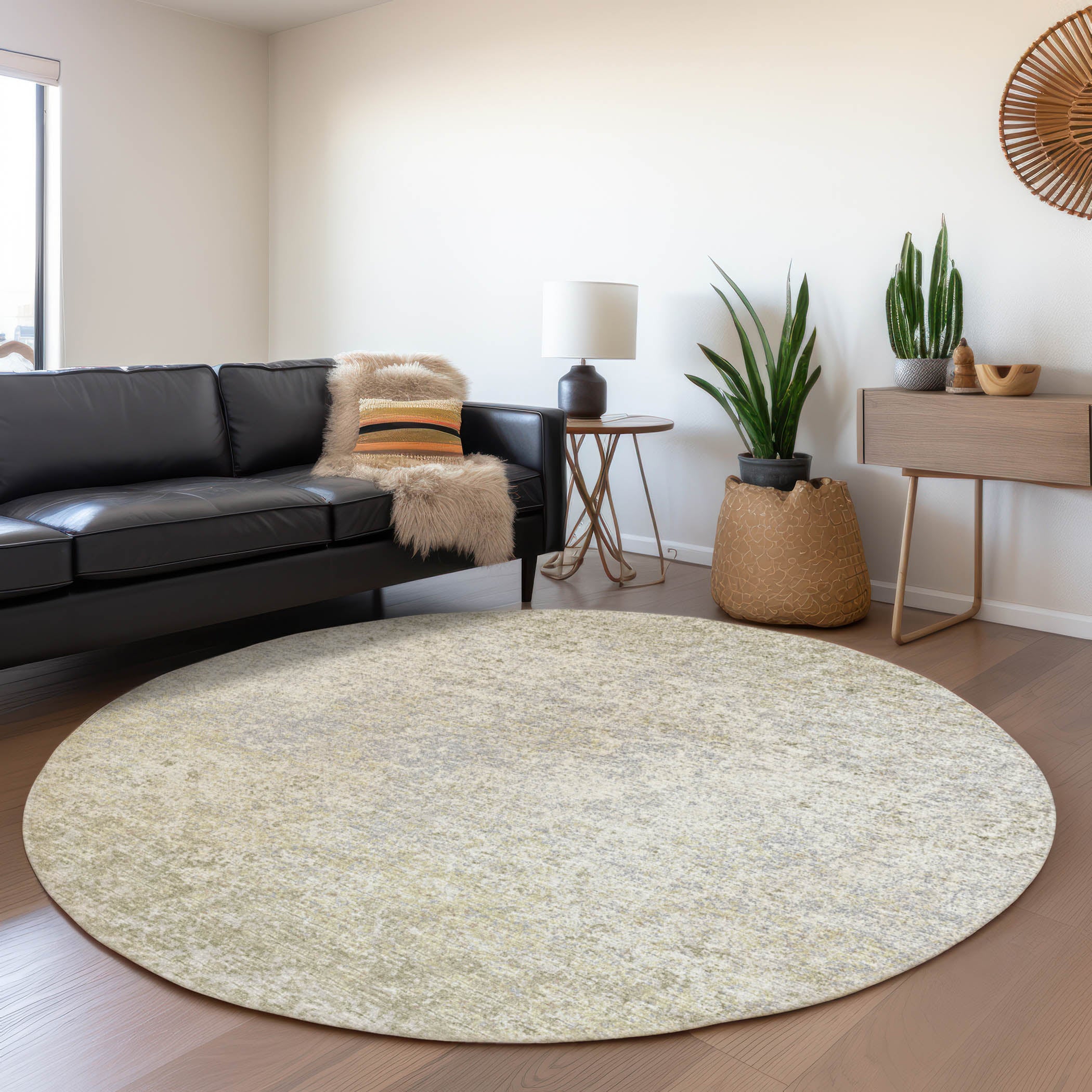 Luang Prabang Machine Washable Transitional Beige Taupe Rug 8' x 8' #shape_Round