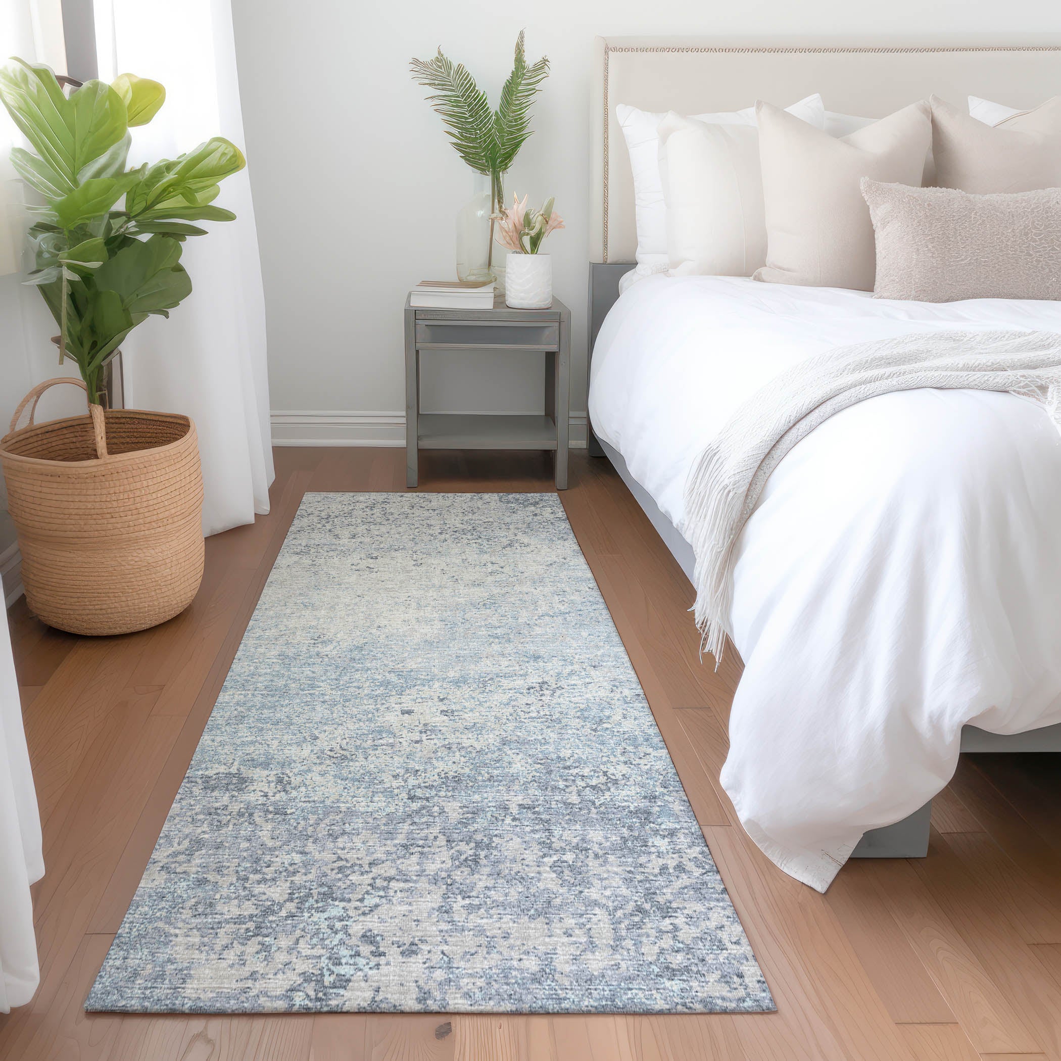 Luang Prabang Machine Washable Transitional Blue Rug 2'3" x 7'6" #shape_Runner
