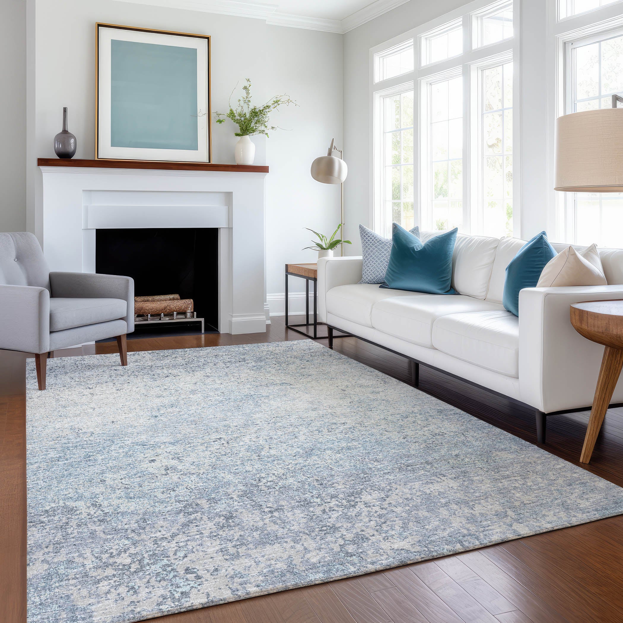 Luang Prabang Machine Washable Transitional Blue Rug 2'6" x 3'10" #shape_Rectangle