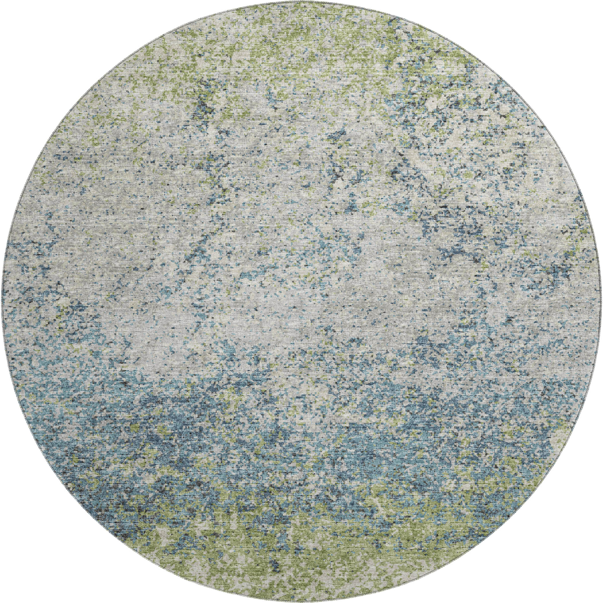 Luang Prabang Machine Washable Transitional Green Rug 8' x 8' #shape_Round