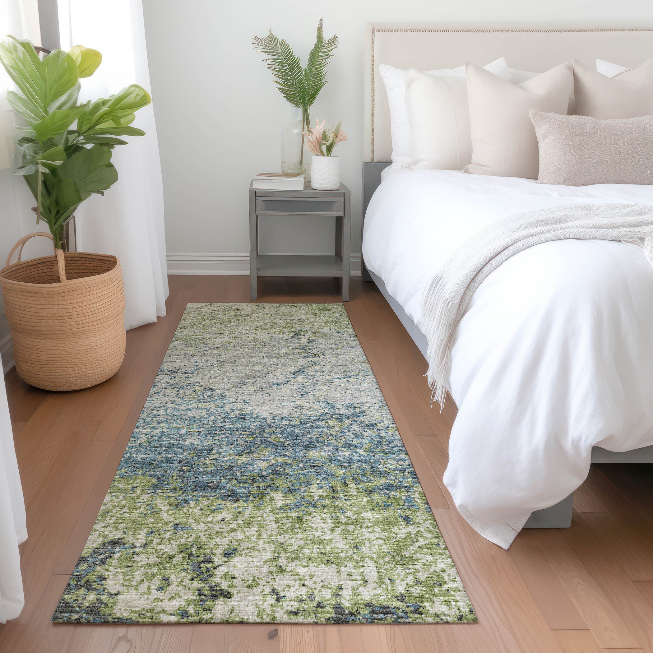 Luang Prabang Machine Washable Transitional Green Rug 2'3" x 7'6" #shape_Runner