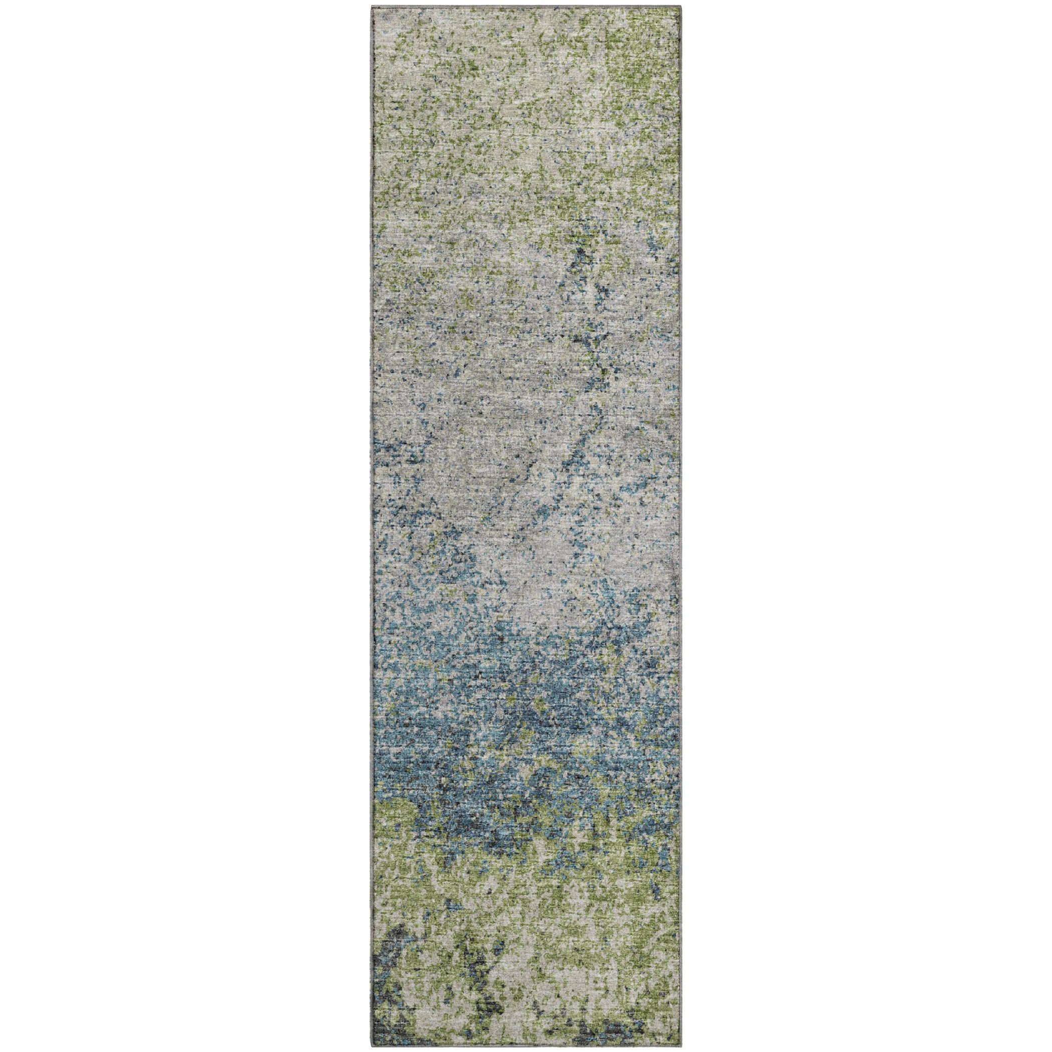 Luang Prabang Machine Washable Transitional Green Rug 2'3" x 7'6" #shape_Runner