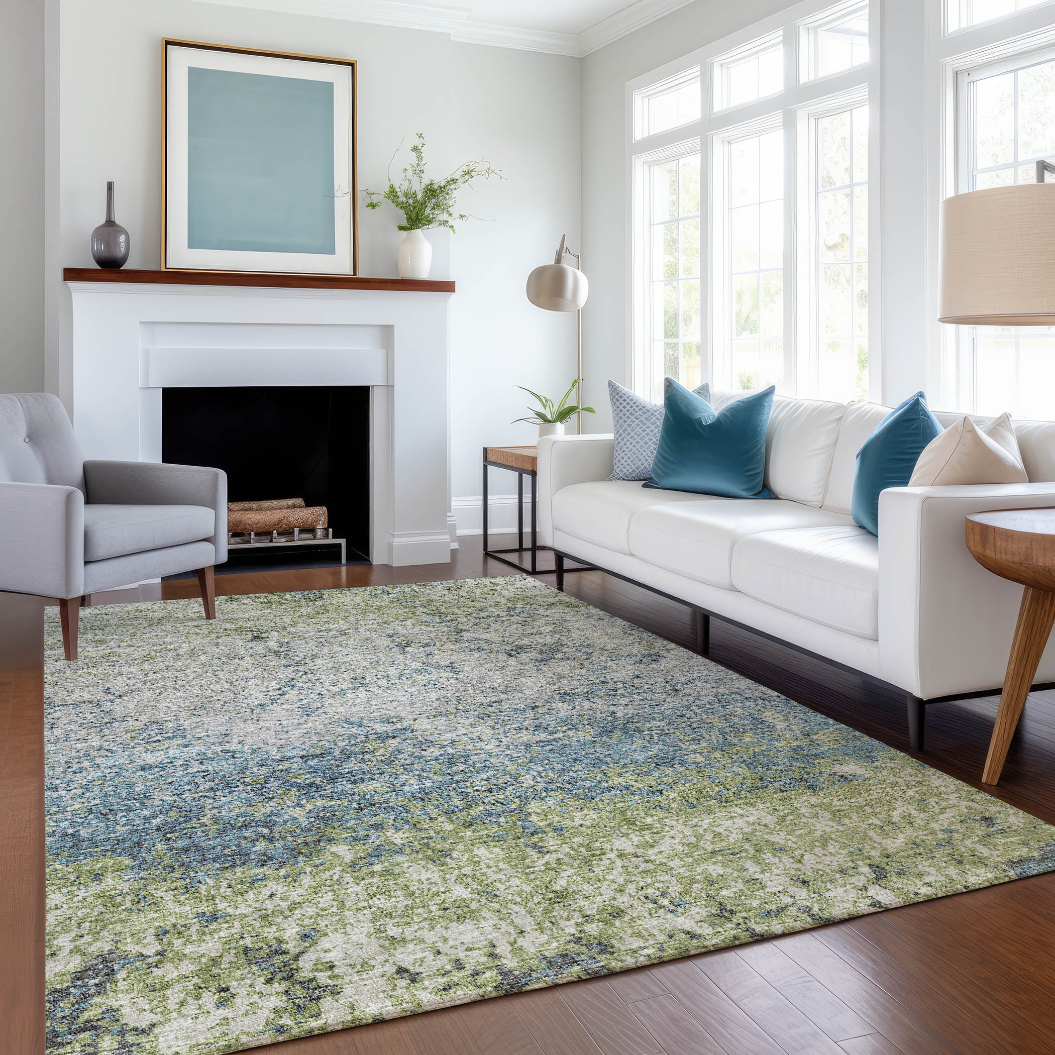Luang Prabang Machine Washable Transitional Green Rug 2'6" x 3'10" #shape_Rectangle