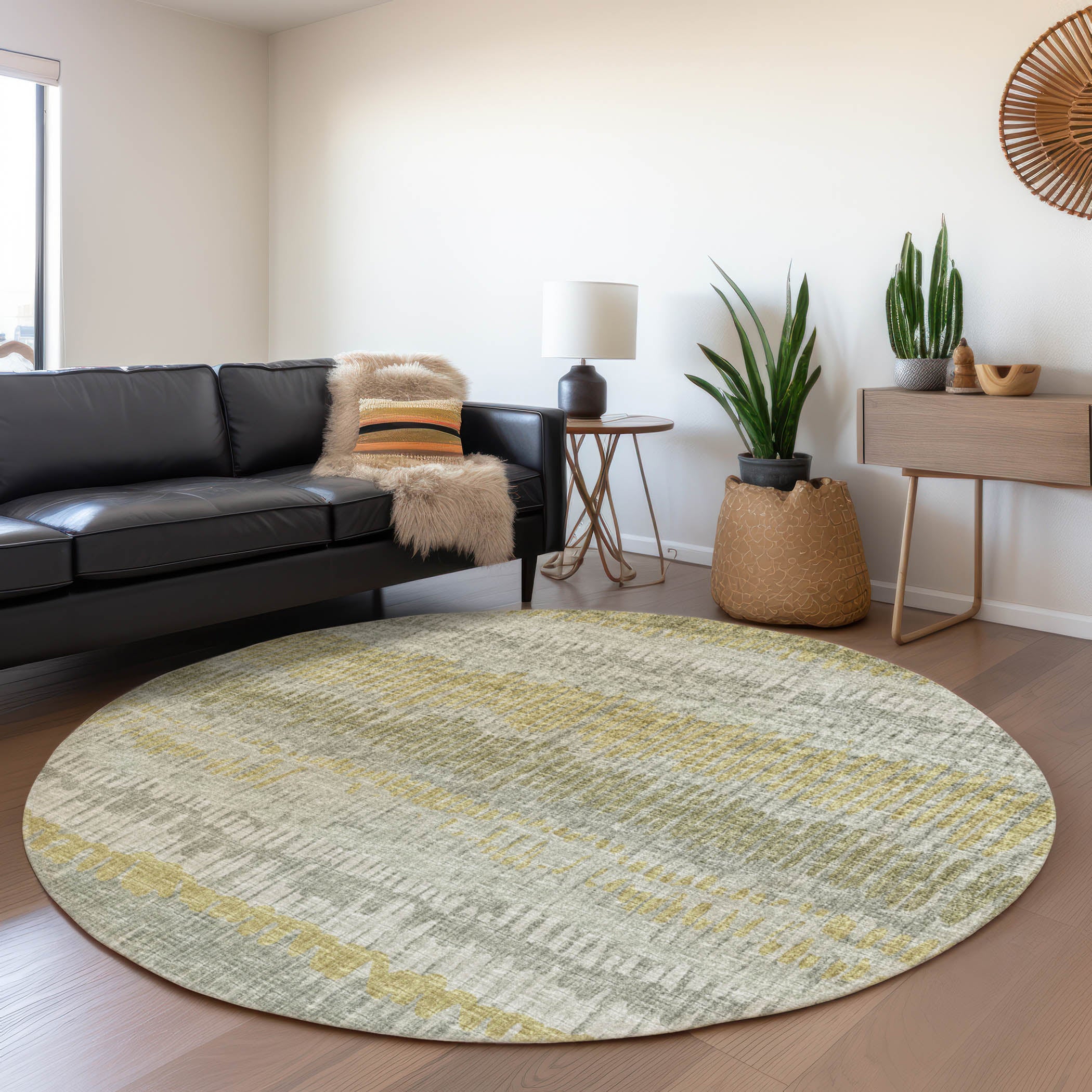 Sarajevo Machine Washable Transitional Sage Taupe Rug 8' x 8' #shape_Round