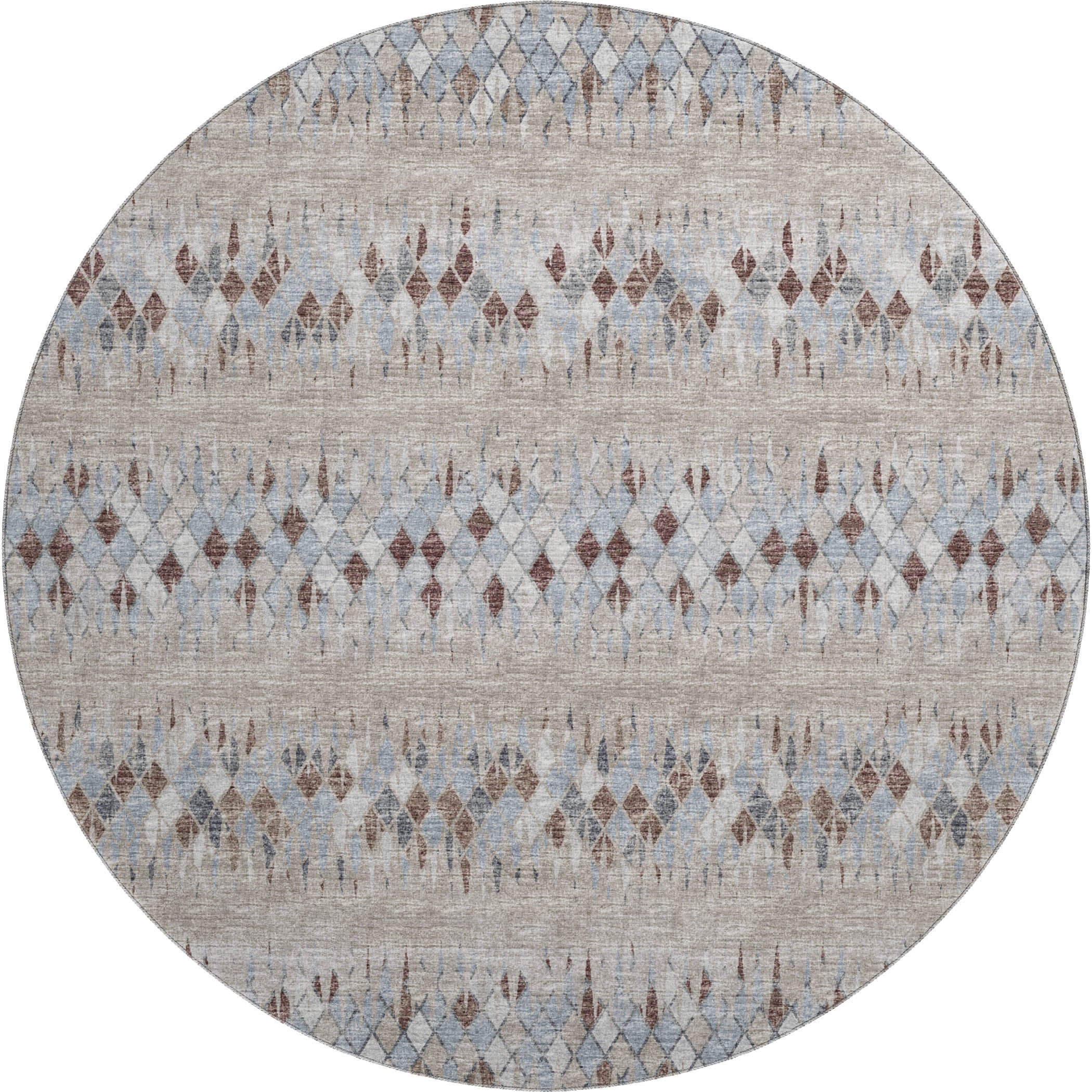 Kyoto Machine Washable Transitional Blue Taupe Rug 8' x 8' #shape_Round