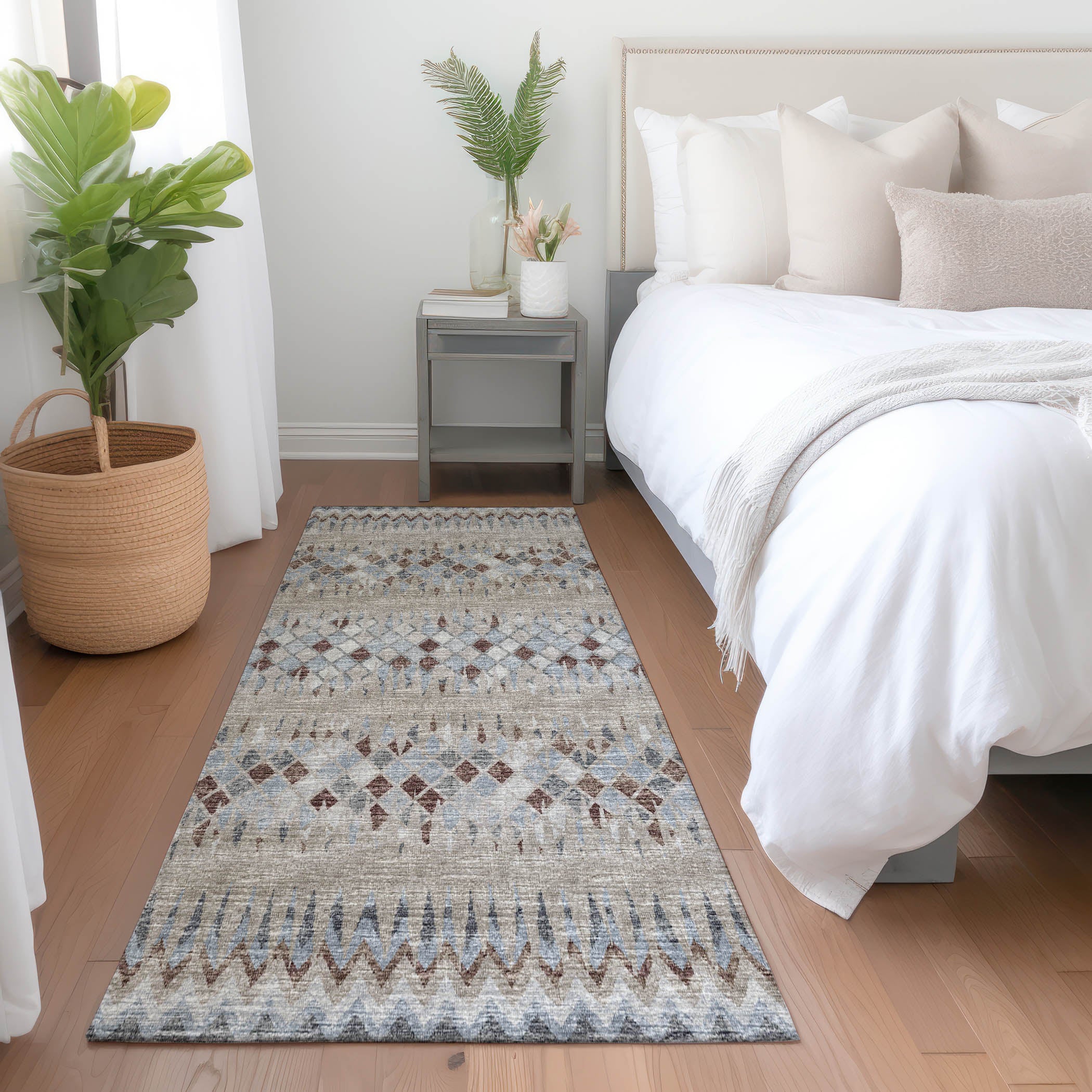 Kyoto Machine Washable Transitional Blue Taupe Rug 2'3" x 7'6" #shape_Runner
