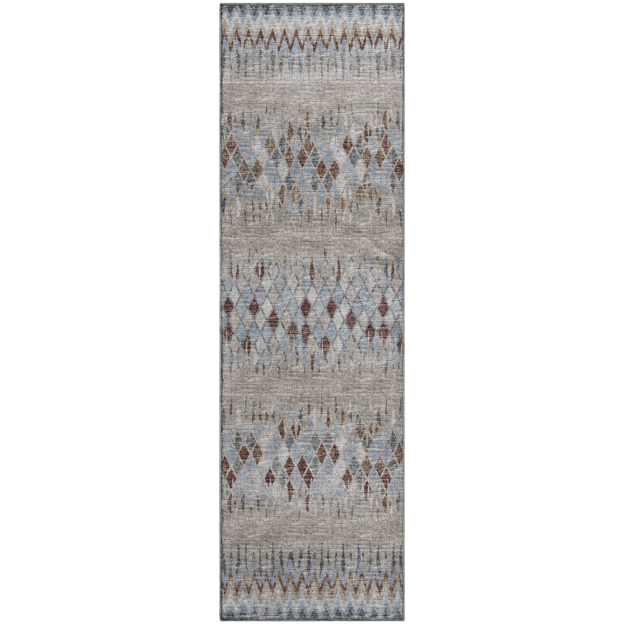 Kyoto Machine Washable Transitional Blue Taupe Rug 2'3" x 7'6" #shape_Runner
