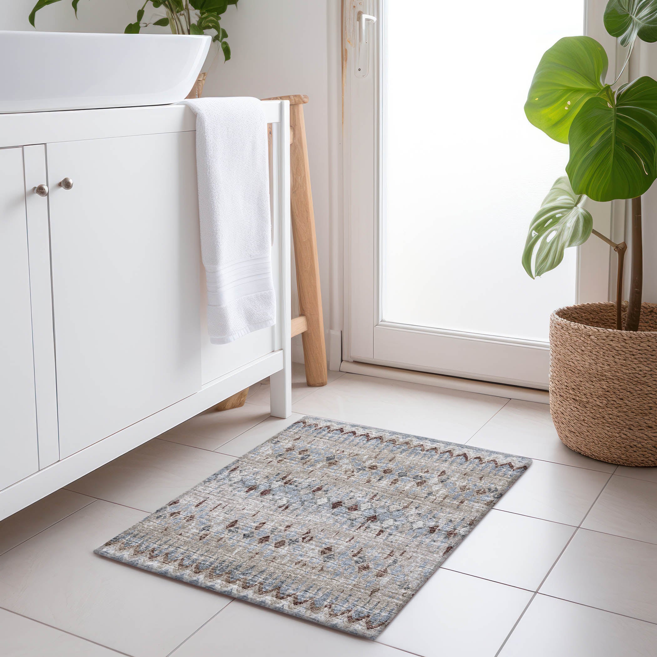 Kyoto Machine Washable Transitional Blue Taupe Rug 1'8" x 2'6" #shape_Rectangle