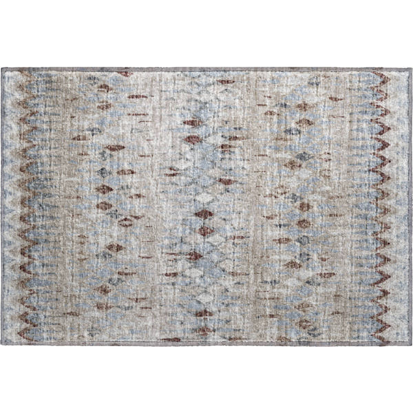 Kyoto Machine Washable Transitional Blue Taupe Rug 1'8" x 2'6"