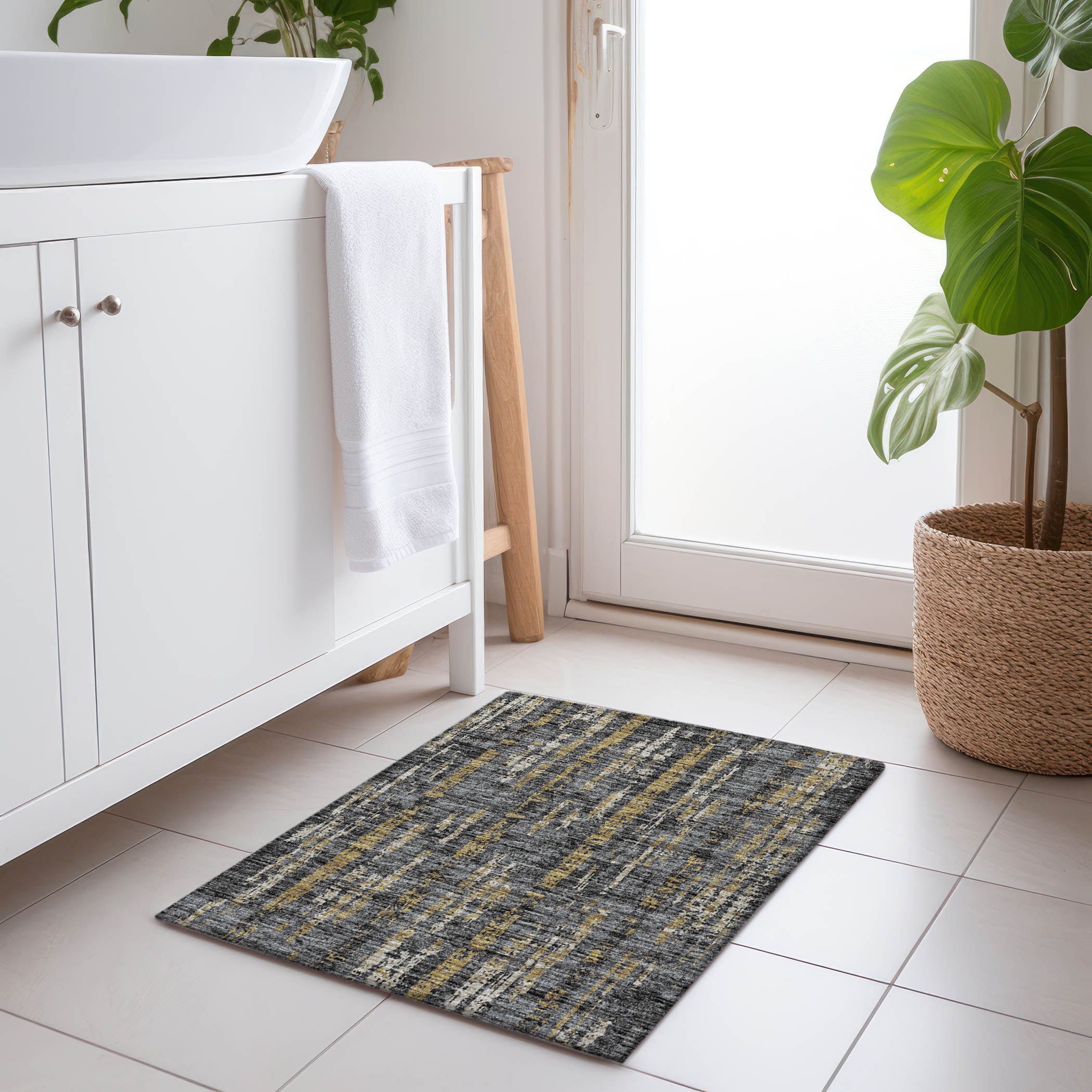 Zanzibar Machine Washable Transitional Granite Charcoal Rug 1'8" x 2'6" #shape_Rectangle