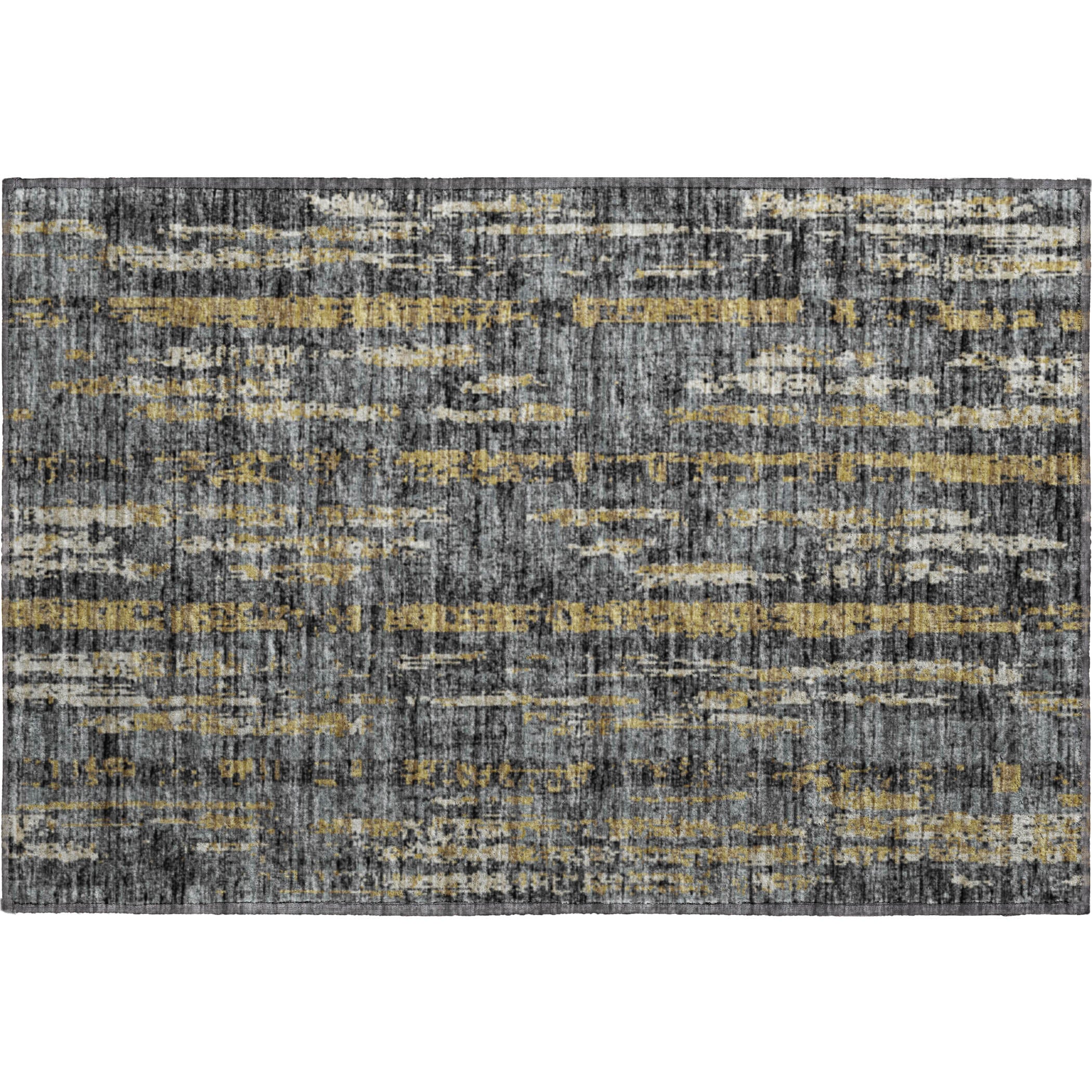 Zanzibar Machine Washable Transitional Granite Charcoal Rug 1'8" x 2'6" #shape_Rectangle