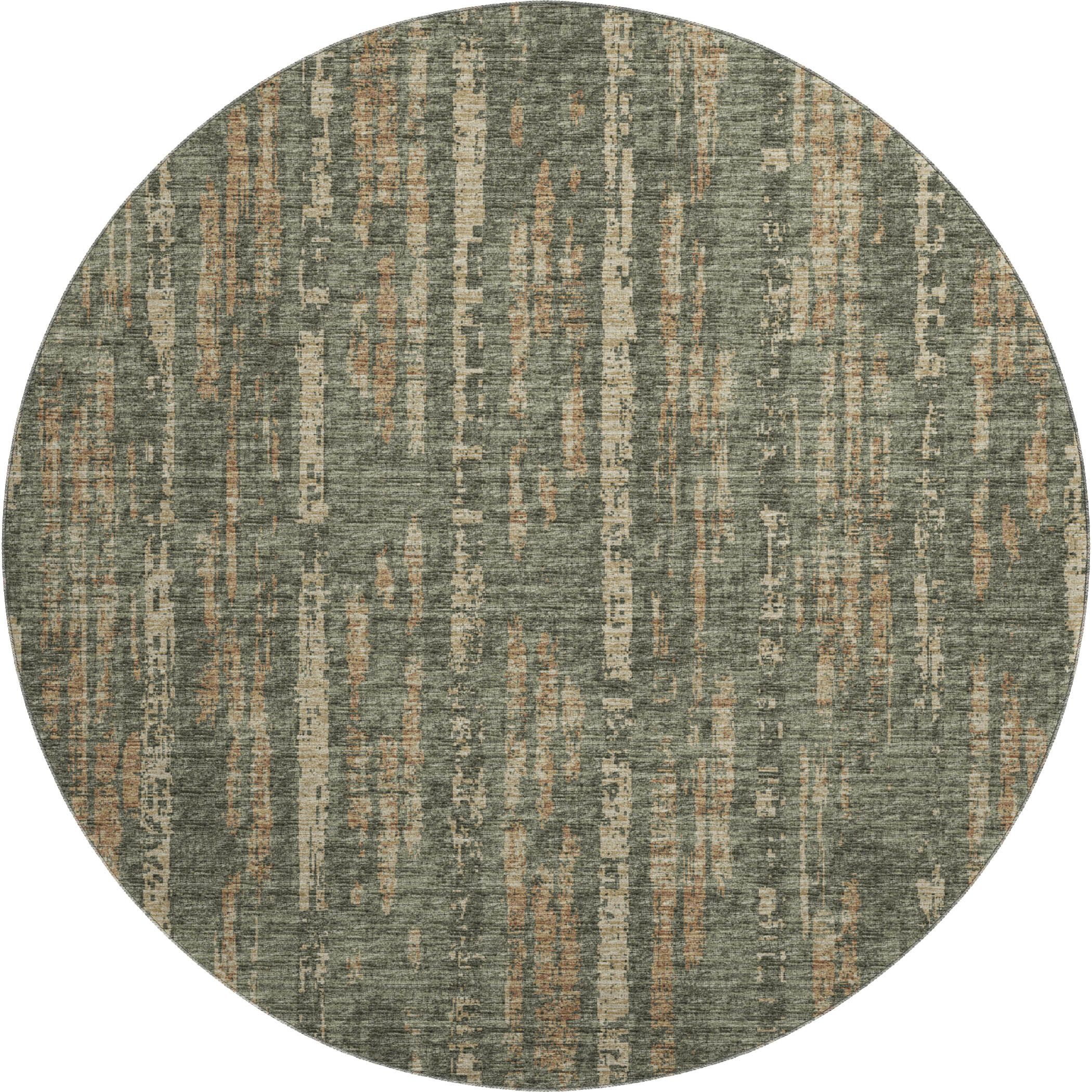 Zanzibar Machine Washable Transitional Green Rug 8' x 8' #shape_Round