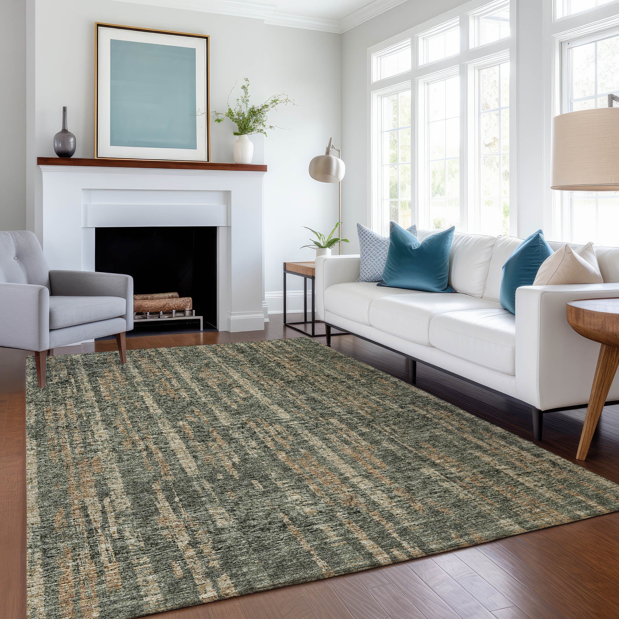 Zanzibar Machine Washable Transitional Green Rug 2'6" x 3'10" #shape_Rectangle