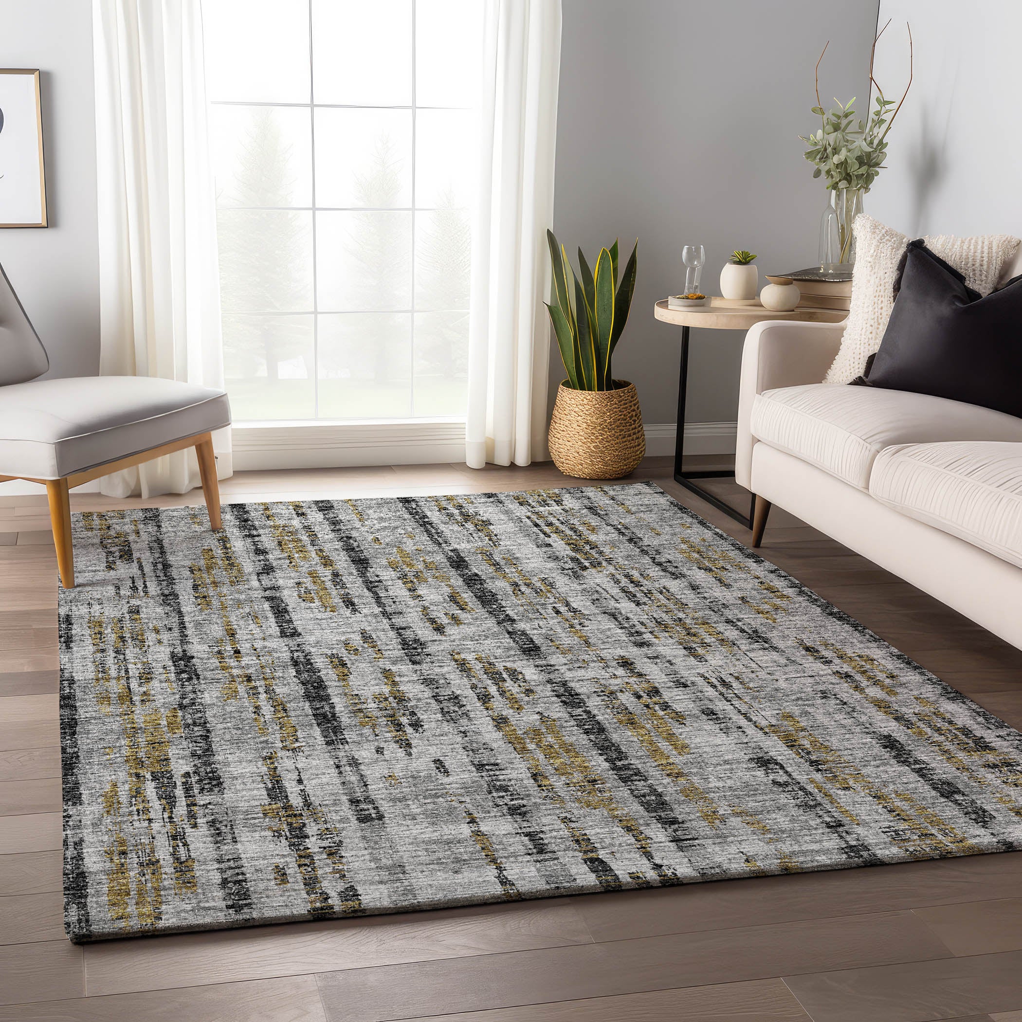 Zanzibar Machine Washable Transitional Silver Gray Rug 2'6" x 3'10" #shape_Rectangle