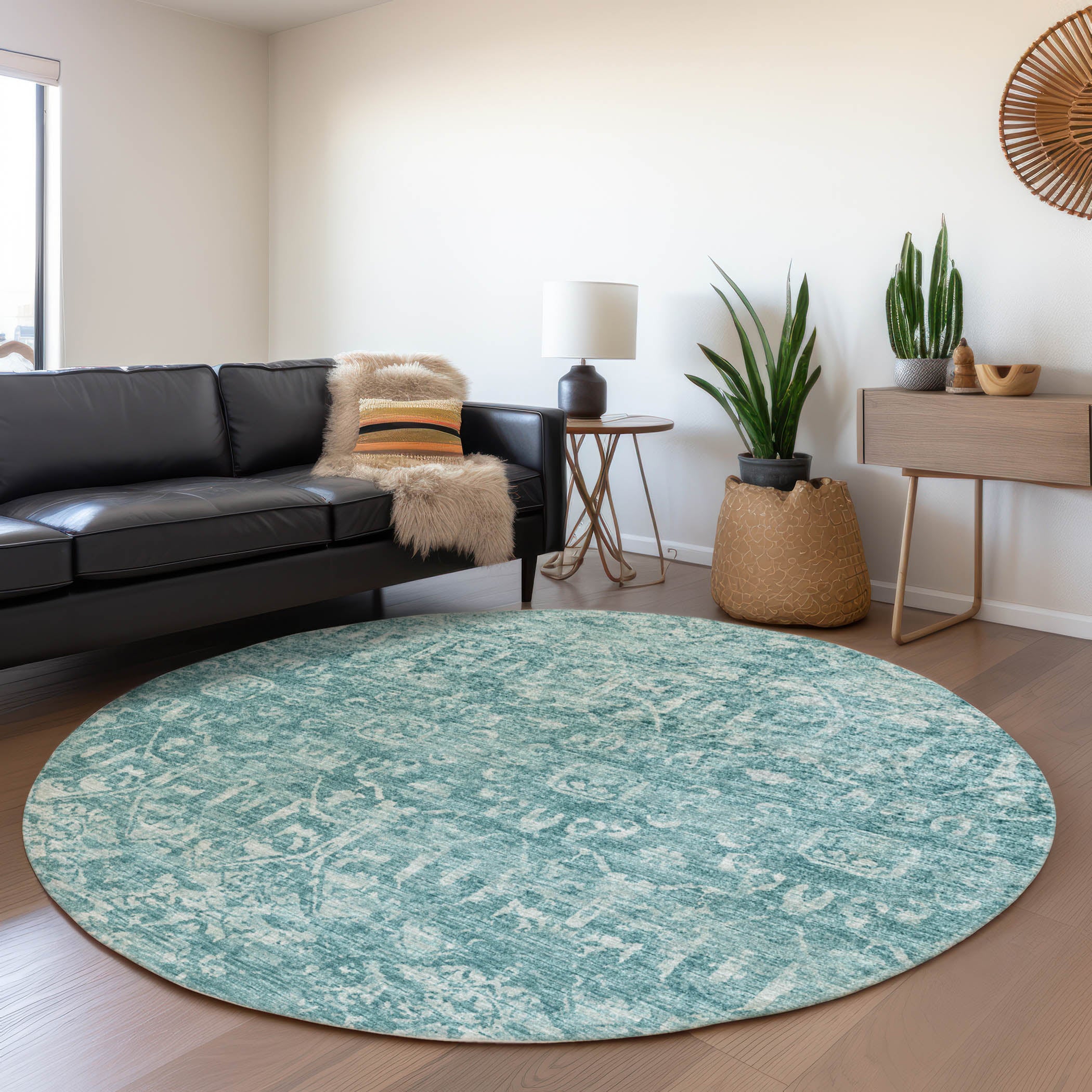 Ghent Machine Washable Traditional Blue Rug 8' x 8' #shape_Round